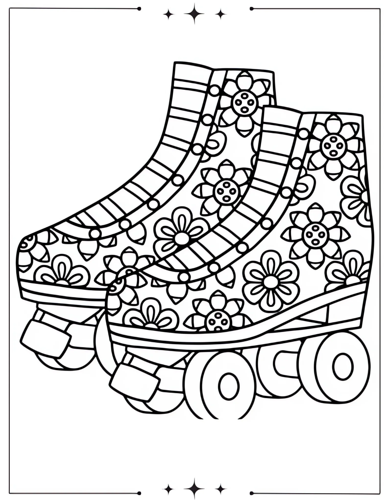 Stunning Aesthetic Coloring Pages to Calm Your Mind Aesthetic Roller Skates with Flowers Coloring Page