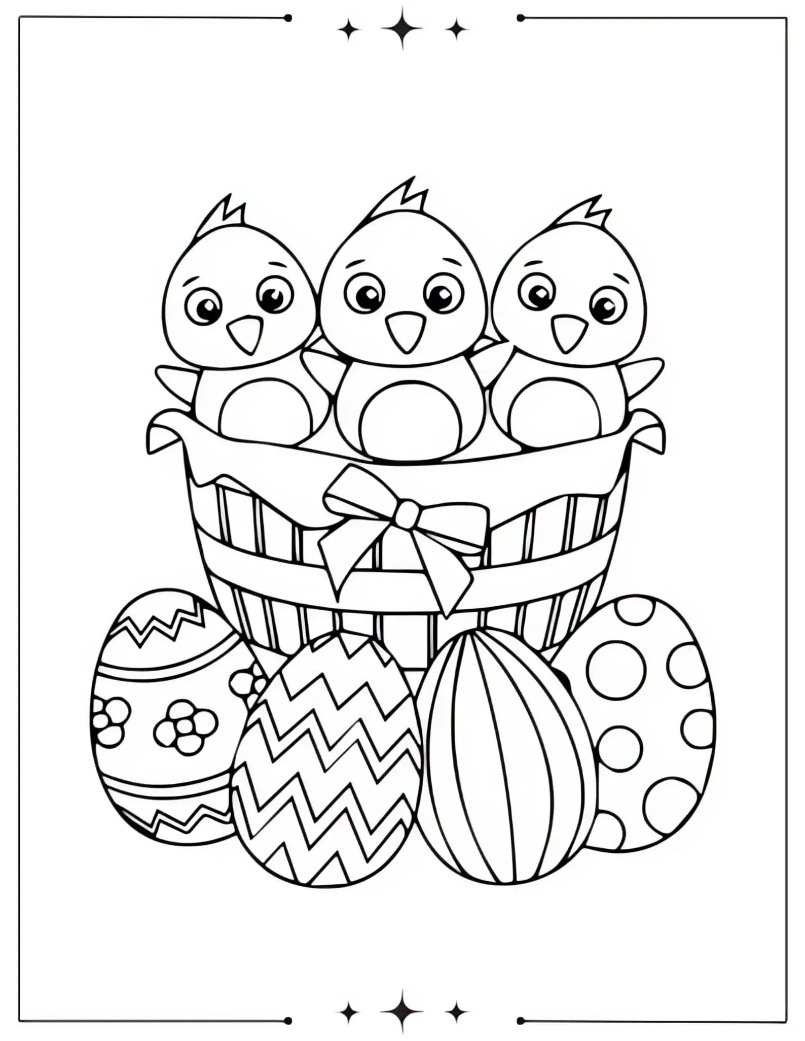 Baby Chicks in Easter Basket Coloring Sheet for Kids