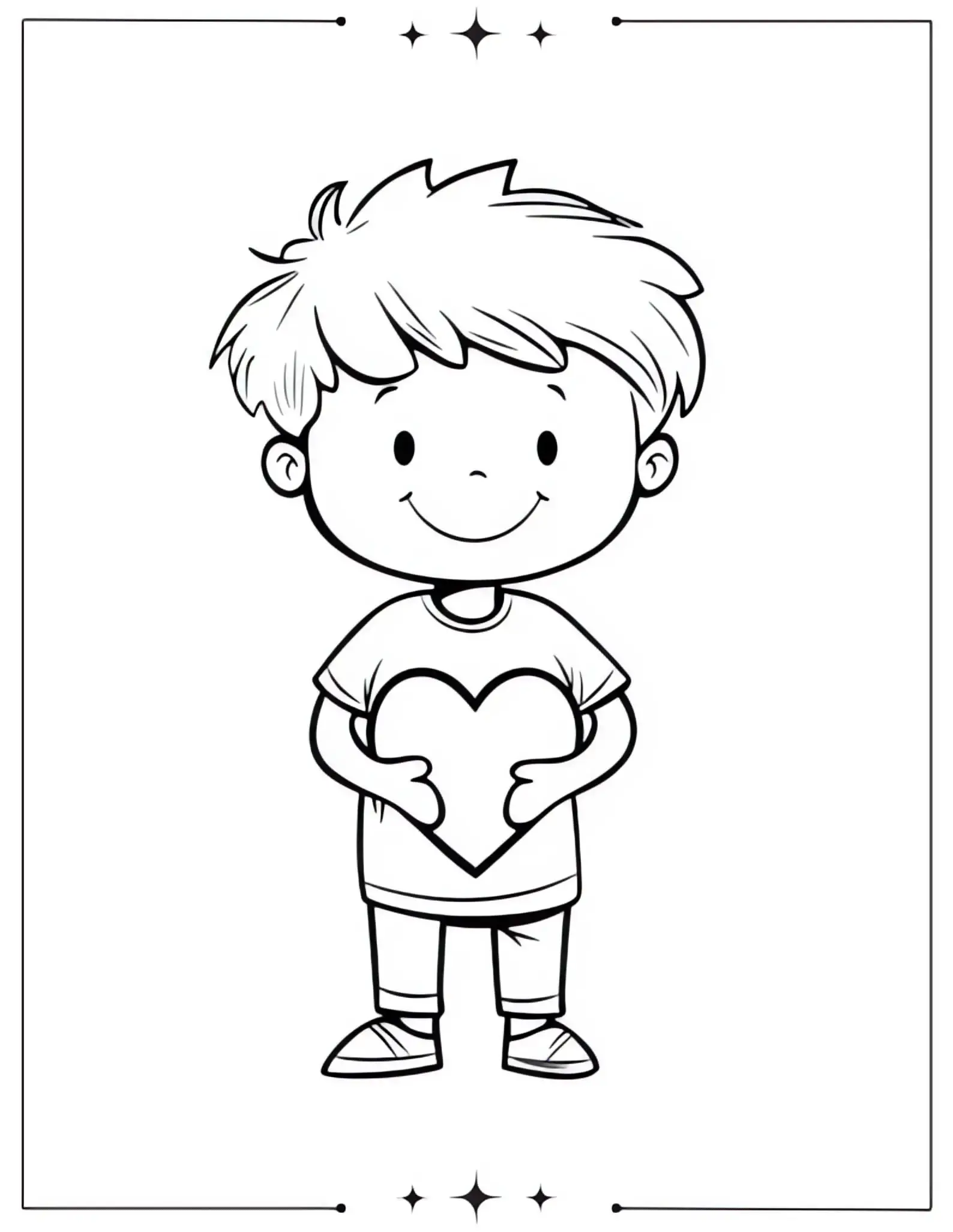 Boy Holding Heart Coloring Page