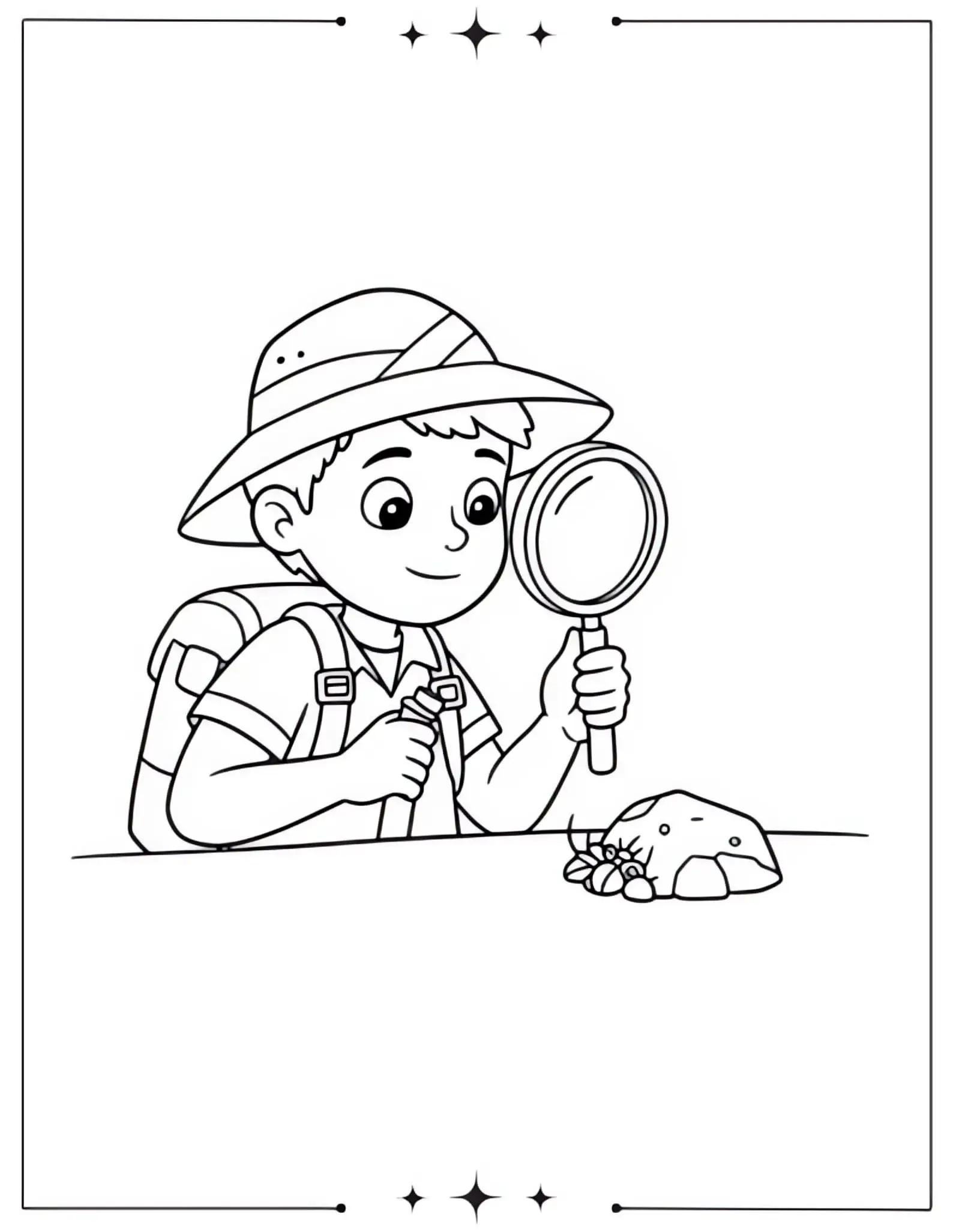 Beautiful Spring Coloring Pages Full of Bloom & Fun Boy Looks at Bugs in Magnifying Glass Coloring Page