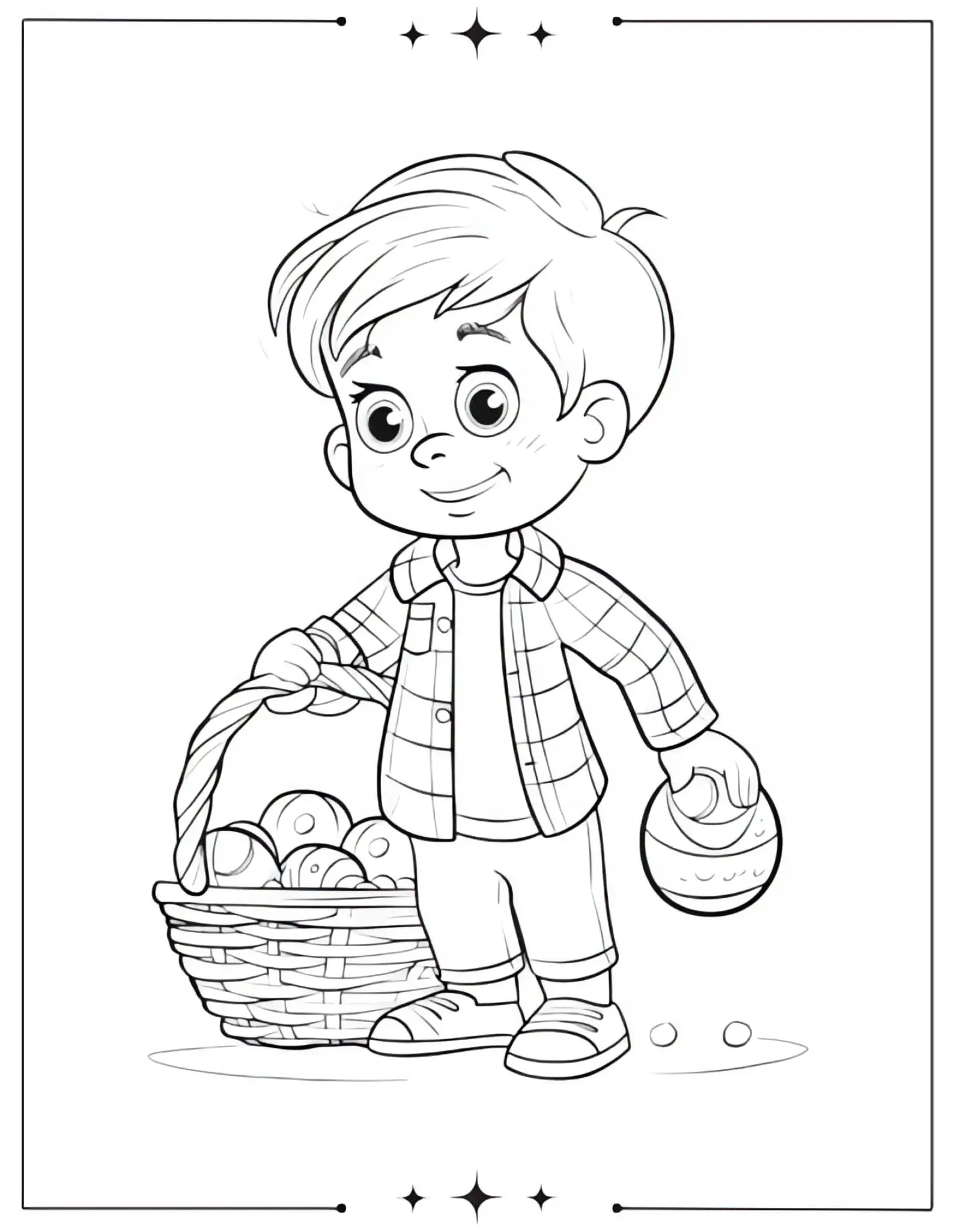 Boy with Easter Basket Coloring Page