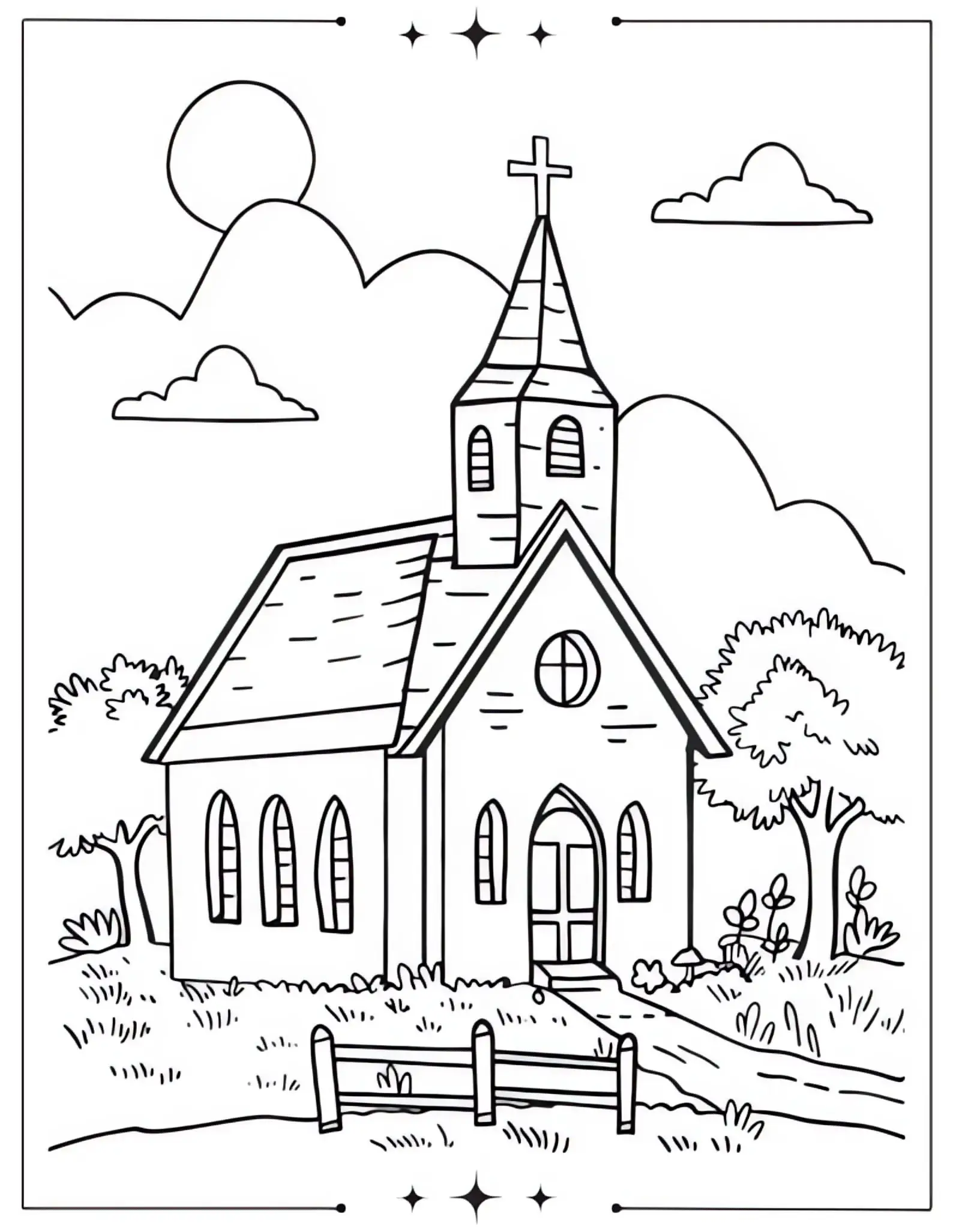 Church in Spring Coloring Page