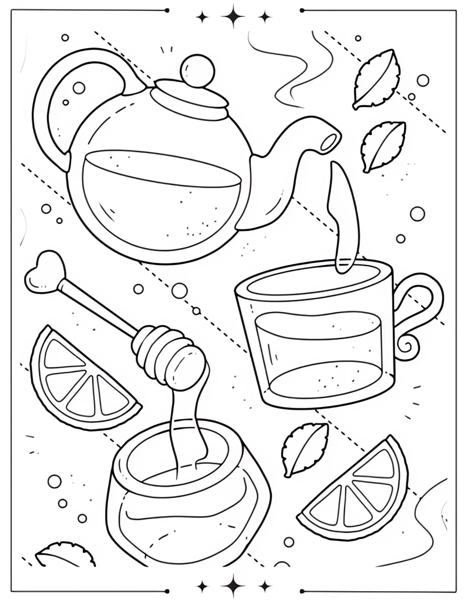 Stunning Aesthetic Coloring Pages to Calm Your Mind Cozy Orange Tea and Honey Coloring Page