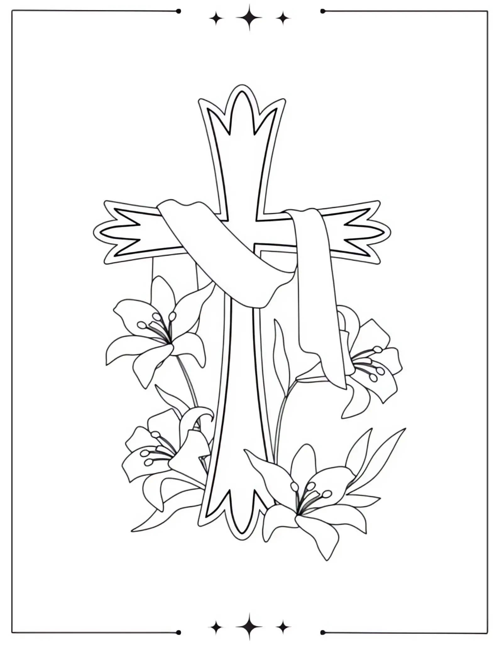 Cross with Easter Lilies Coloring Sheet
