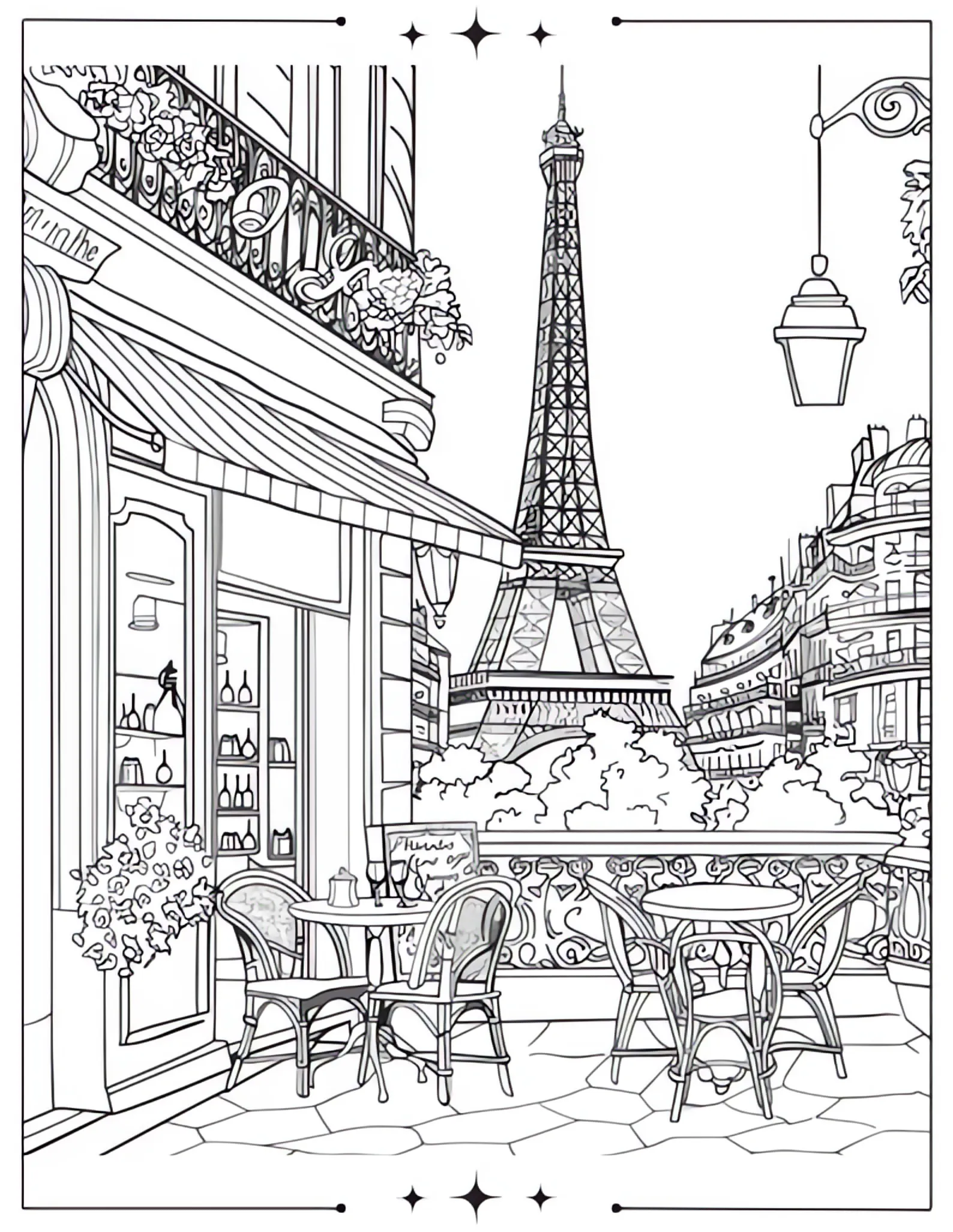 Stunning Aesthetic Coloring Pages to Calm Your Mind Cute Aesthetic Paris Cafe and Restaurant Coloring Page for Adults