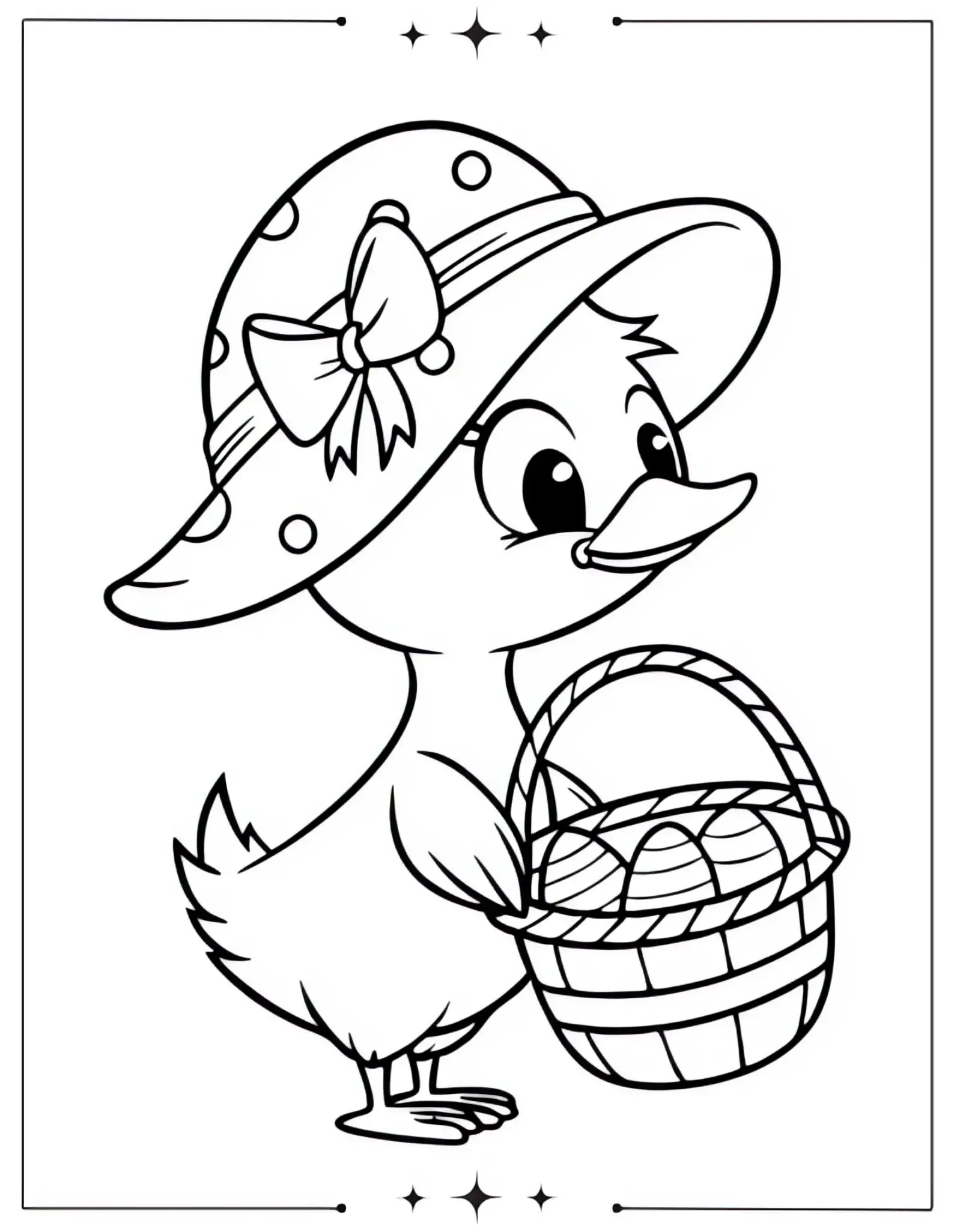 Cute Baby Duck Wearing Easter Hat Coloring Page