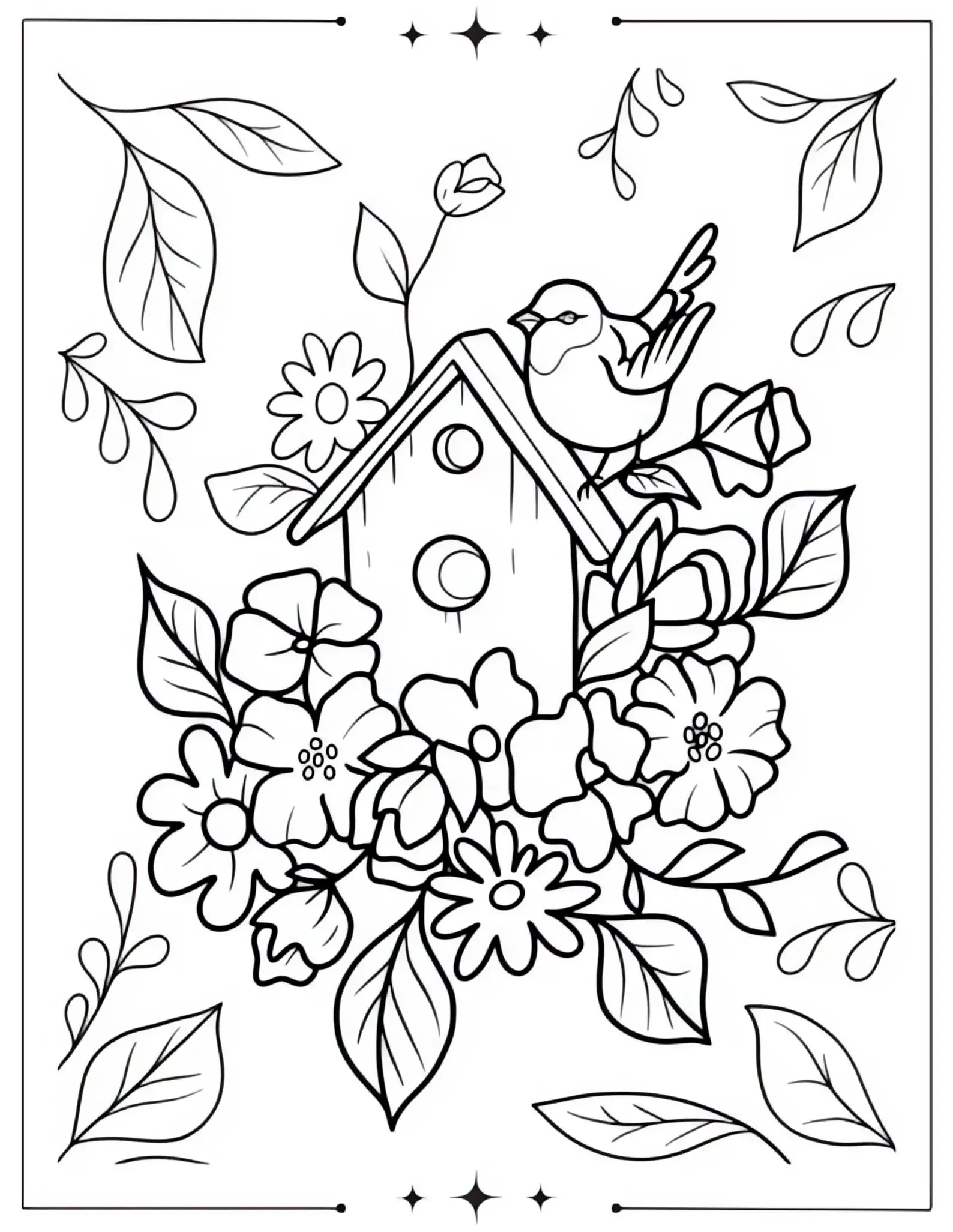 Beautiful Spring Coloring Pages Full of Bloom & Fun Cute Birdhouses in Springtime Tree Coloring Page