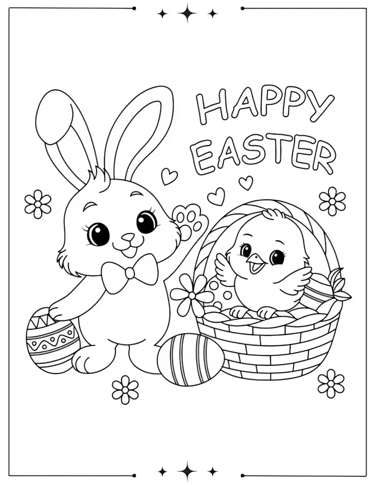 Cute Bunny and Chick Easter Coloring Page for Kids