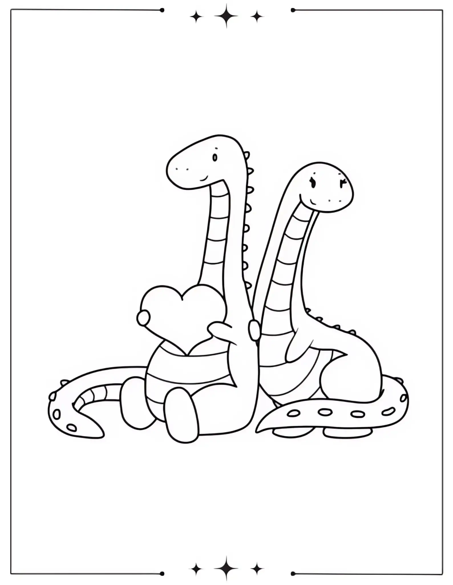 Cute Dinosaurs in Love Coloring Page for Kids