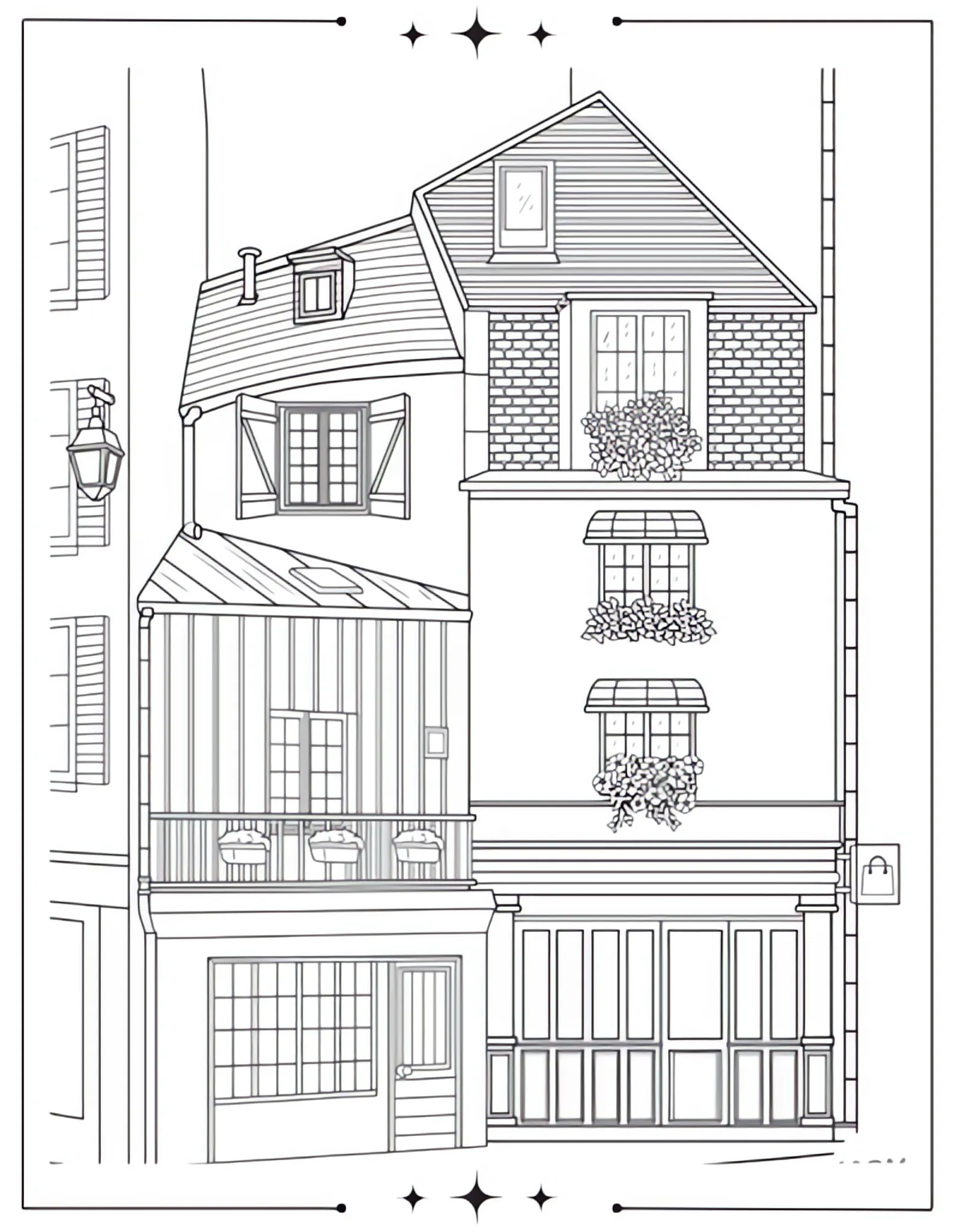 Stunning Aesthetic Coloring Pages to Calm Your Mind Cute Paris Cobblestone Street with Shops Coloring Page