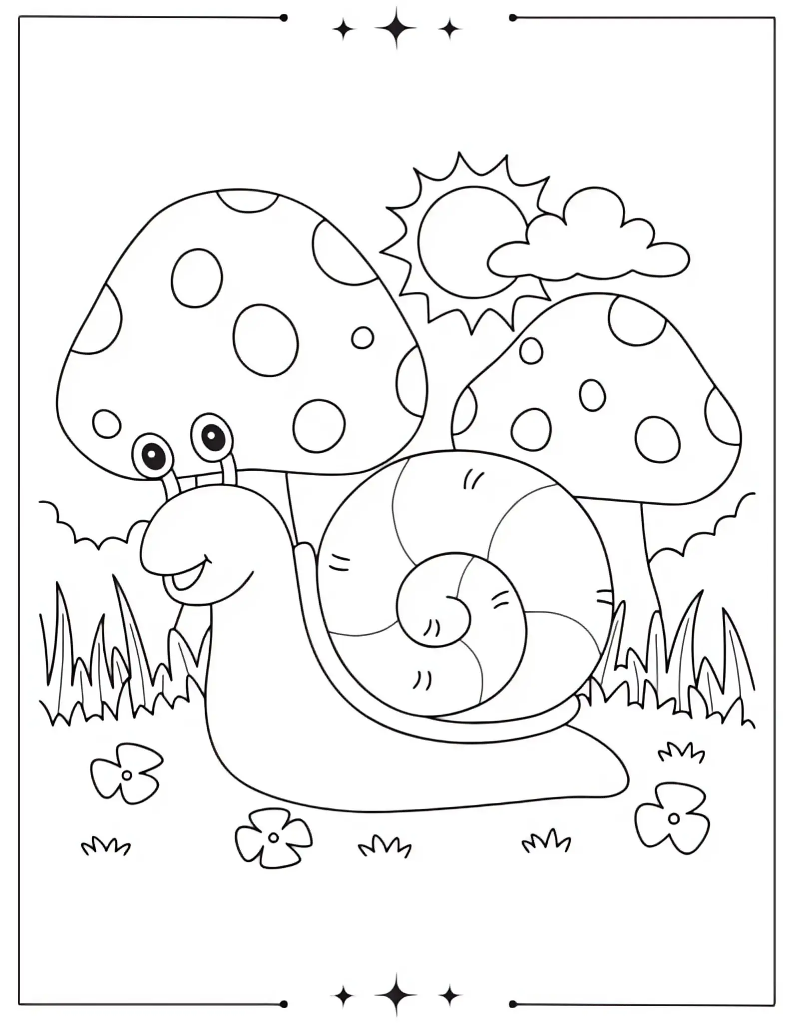 Beautiful Spring Coloring Pages Full of Bloom & Fun Cute Snail Among the Flowers Coloring Page
