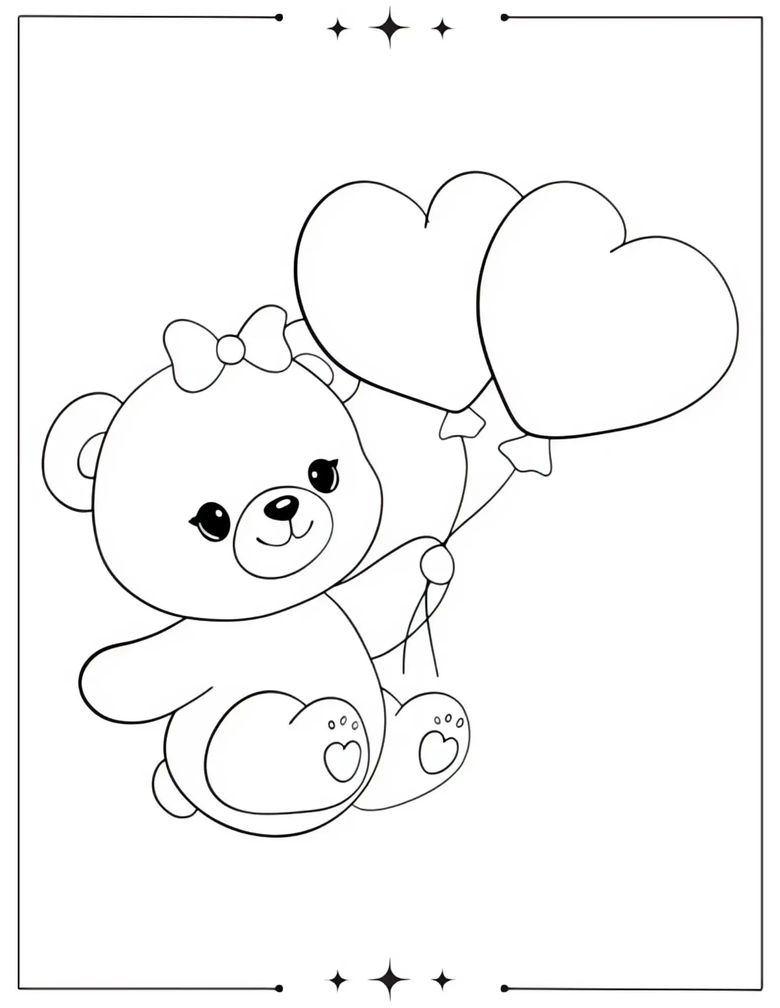 Cute Teddy Bear with Heart Balloons Coloring Page