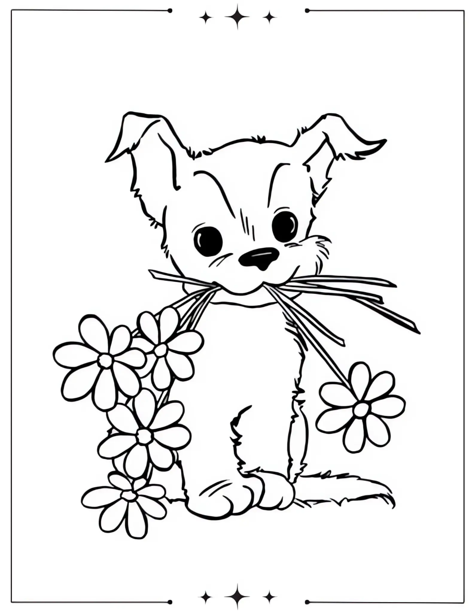 Mother’s Day Coloring Pages Dog Holding Flowers for Mom Coloring Page