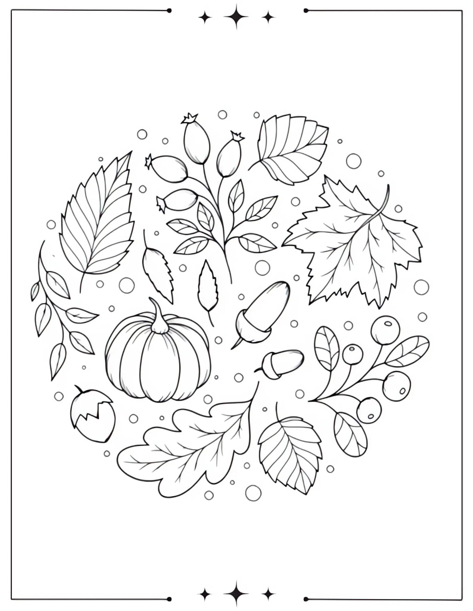 Stunning Aesthetic Coloring Pages to Calm Your Mind Fall Leaves Wreath with Acorns and Berries Coloring Page