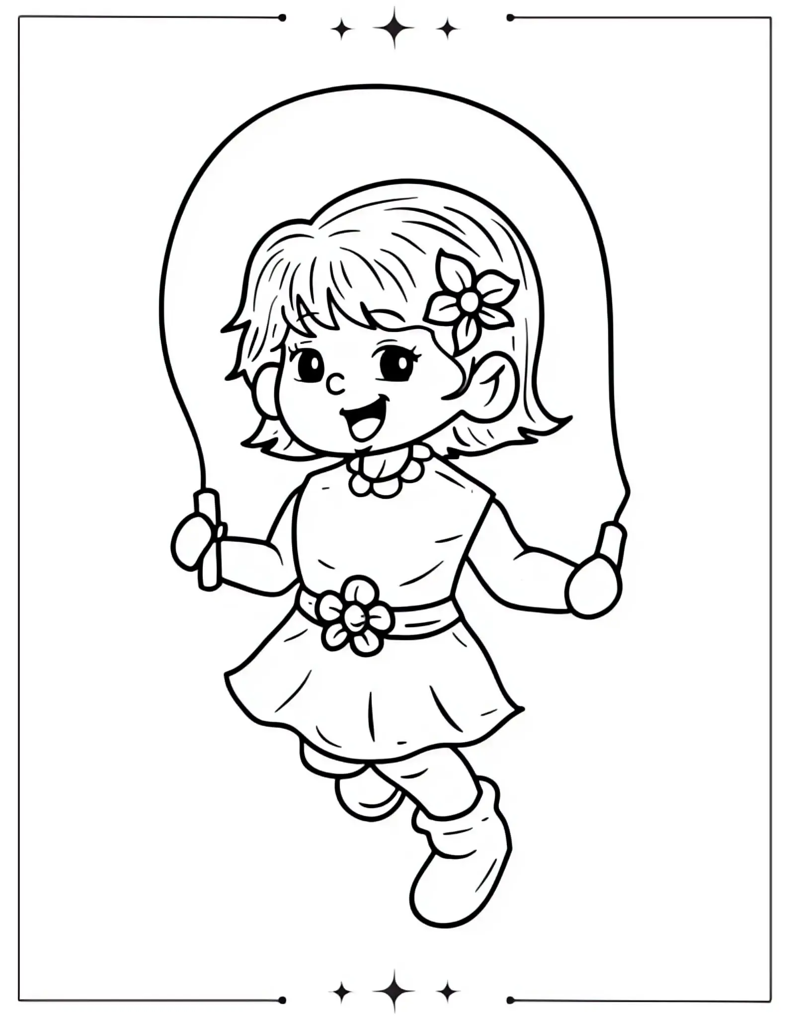 Beautiful Spring Coloring Pages Full of Bloom & Fun Girl Jumping Rope in Flower Garden Coloring Page for Kids