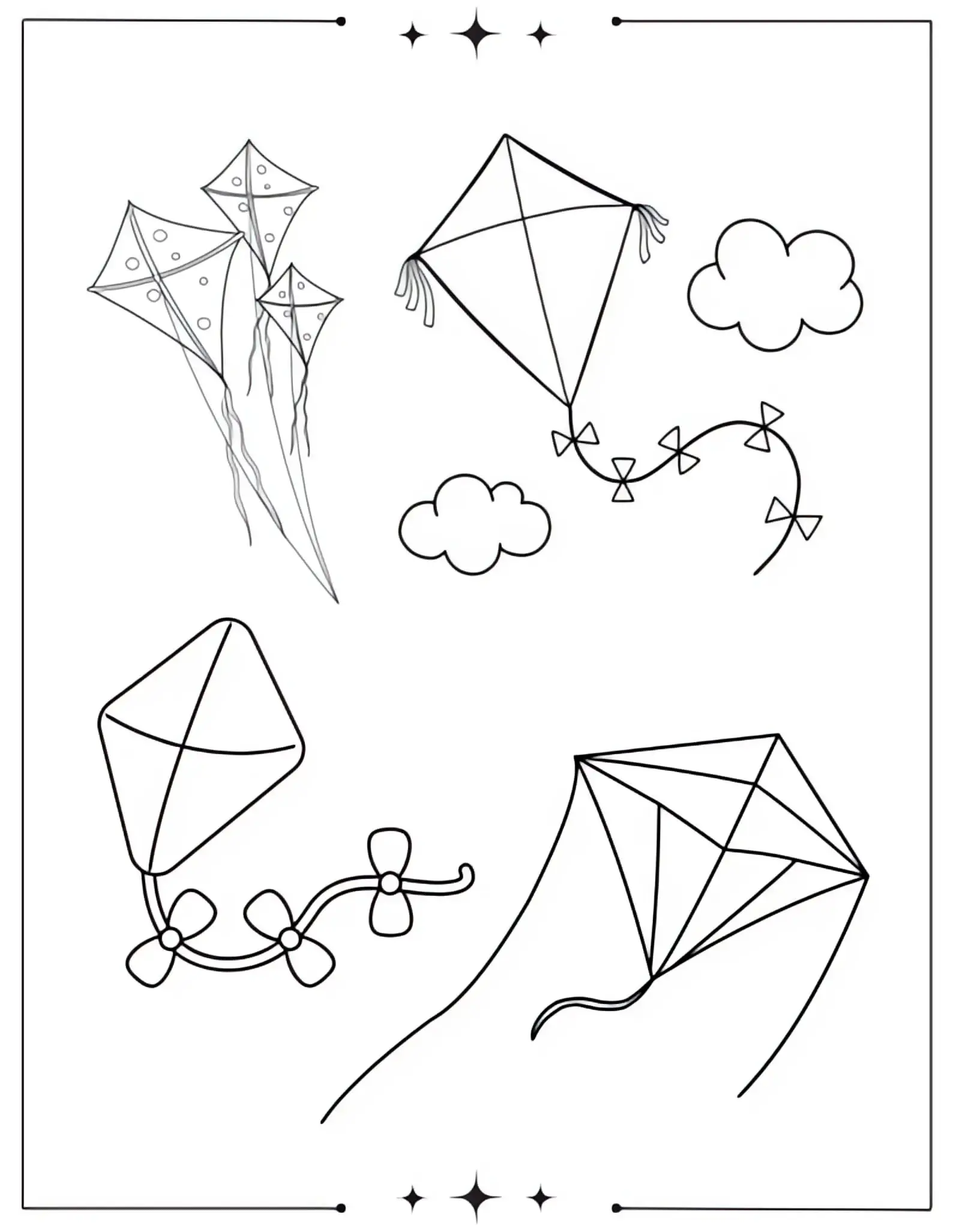 Beautiful Spring Coloring Pages Full of Bloom & Fun Kites in the Sky Coloring Page