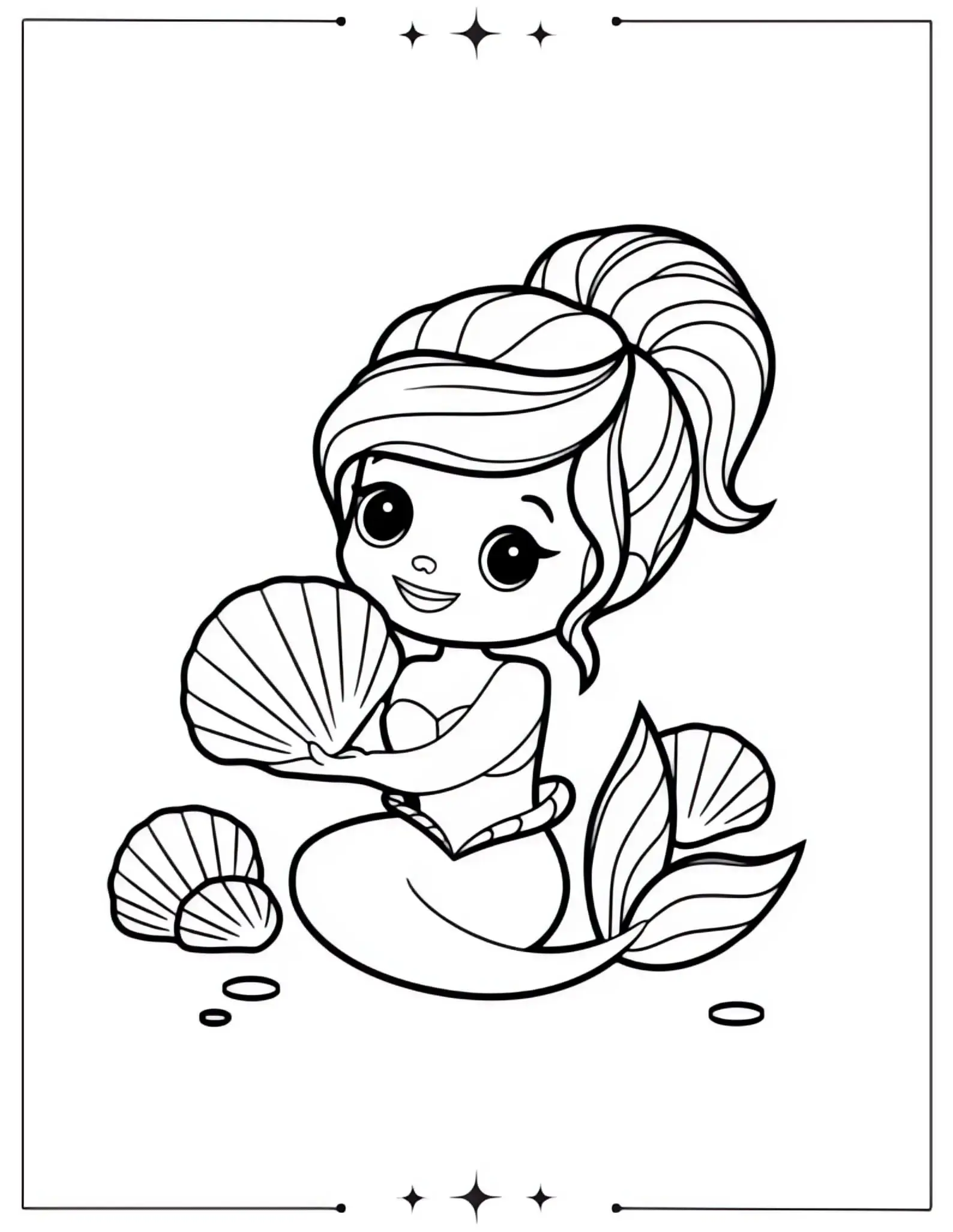 Mermaid Holding Heart Seashells Coloring Page