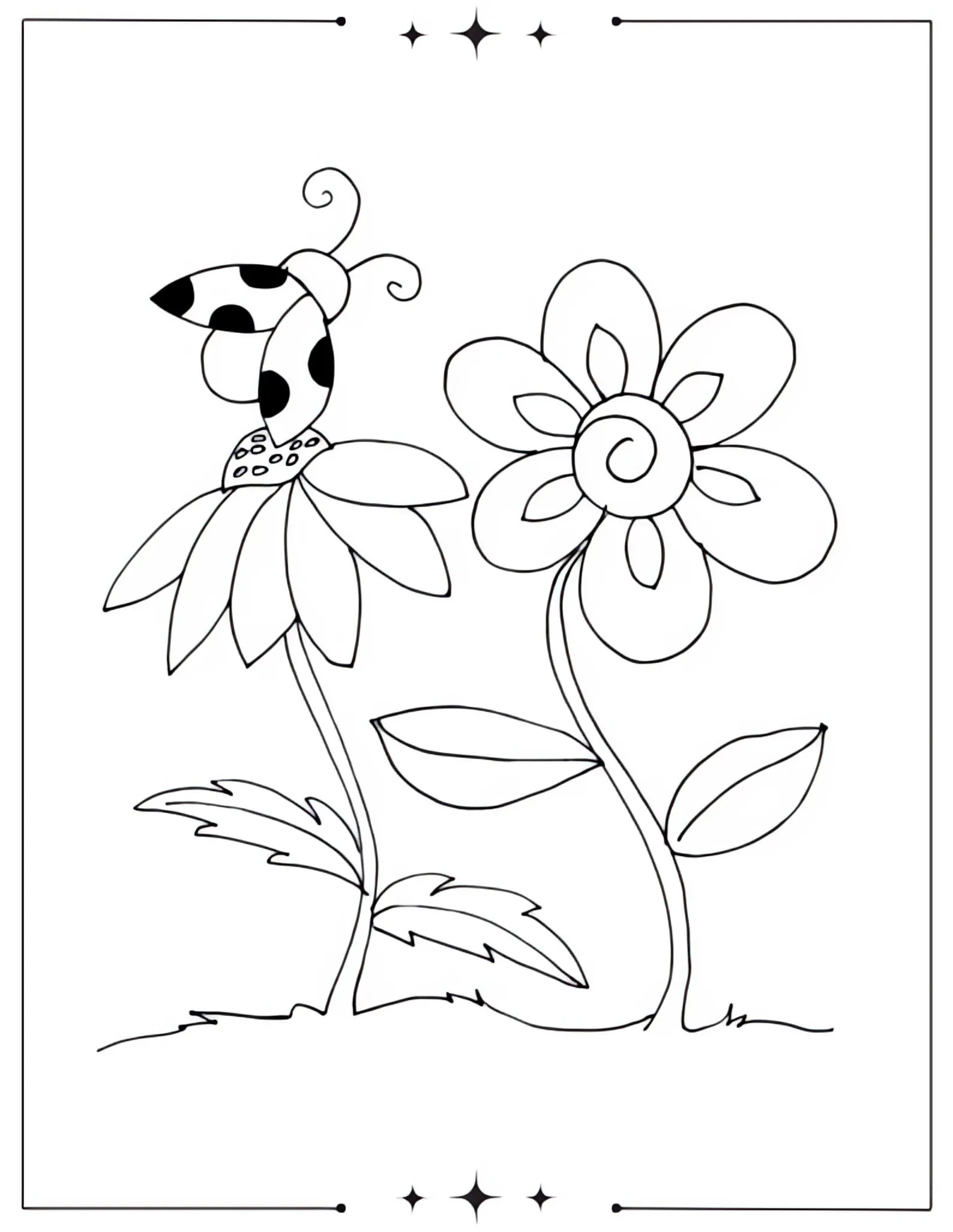 Stunning Aesthetic Coloring Pages to Calm Your Mind Pretty Flowers and Cute Ladybug Coloring Page