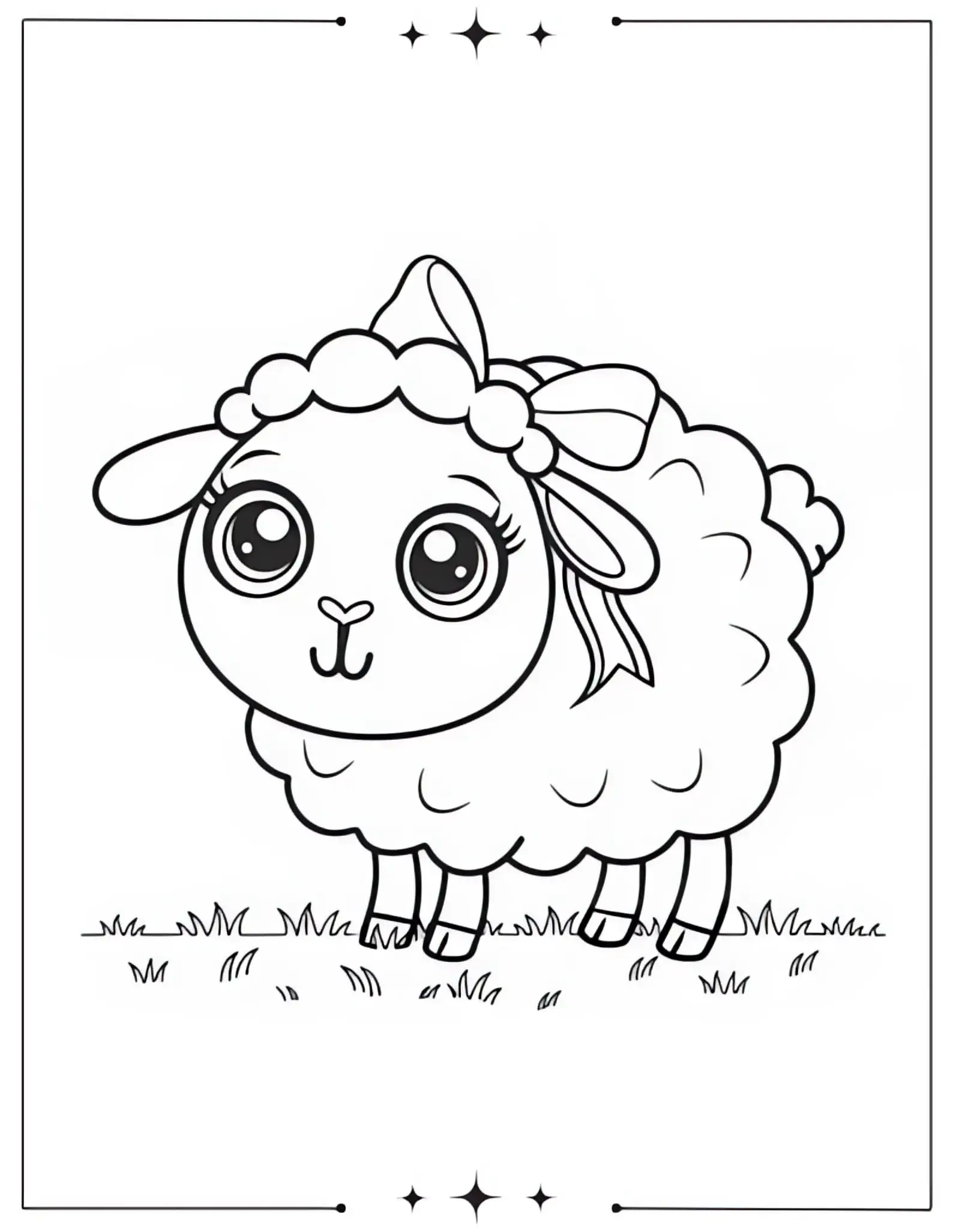 Pretty Lamb with Bow Coloring Page