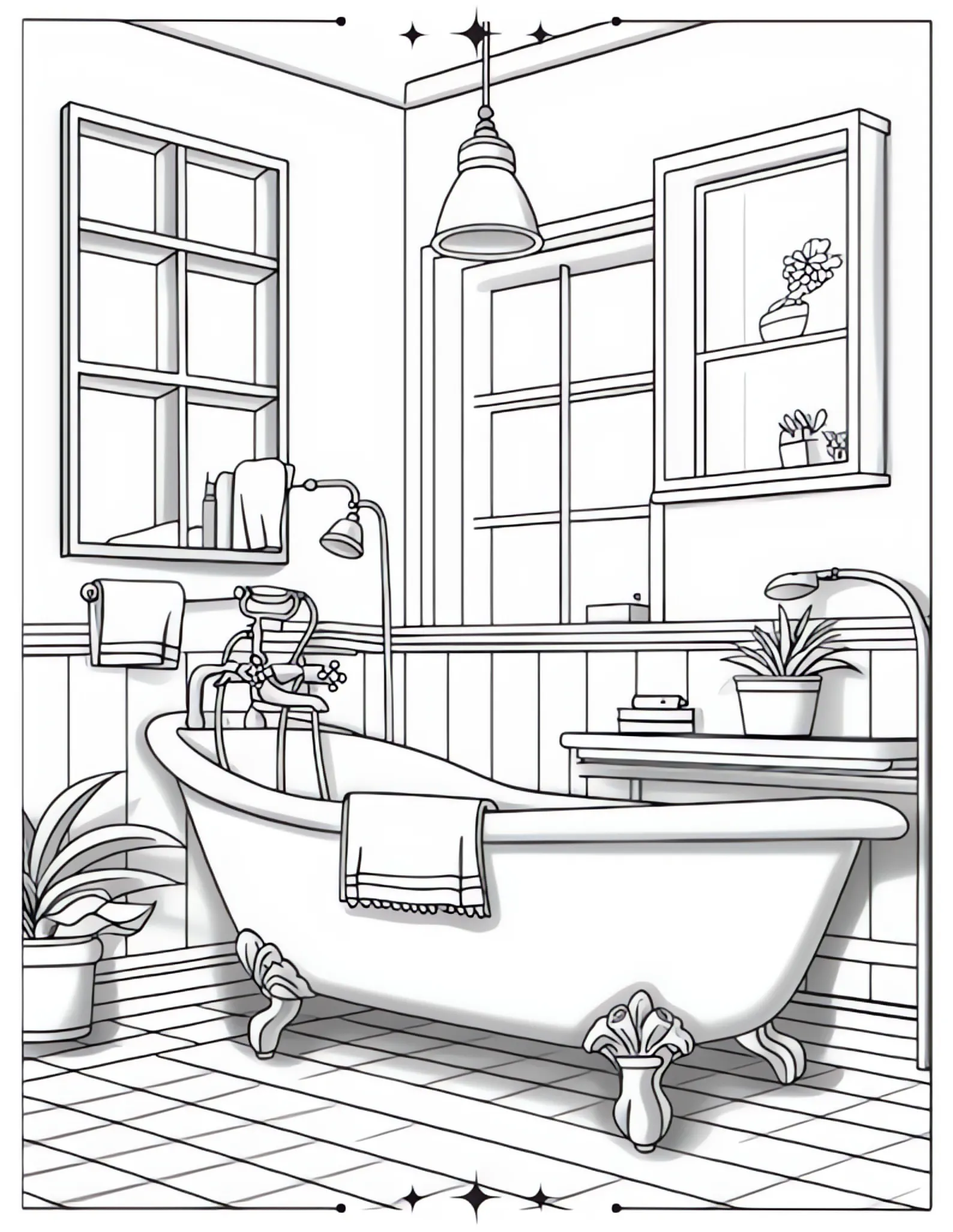 Stunning Aesthetic Coloring Pages to Calm Your Mind Relaxing Spa Bathroom Coloring Page