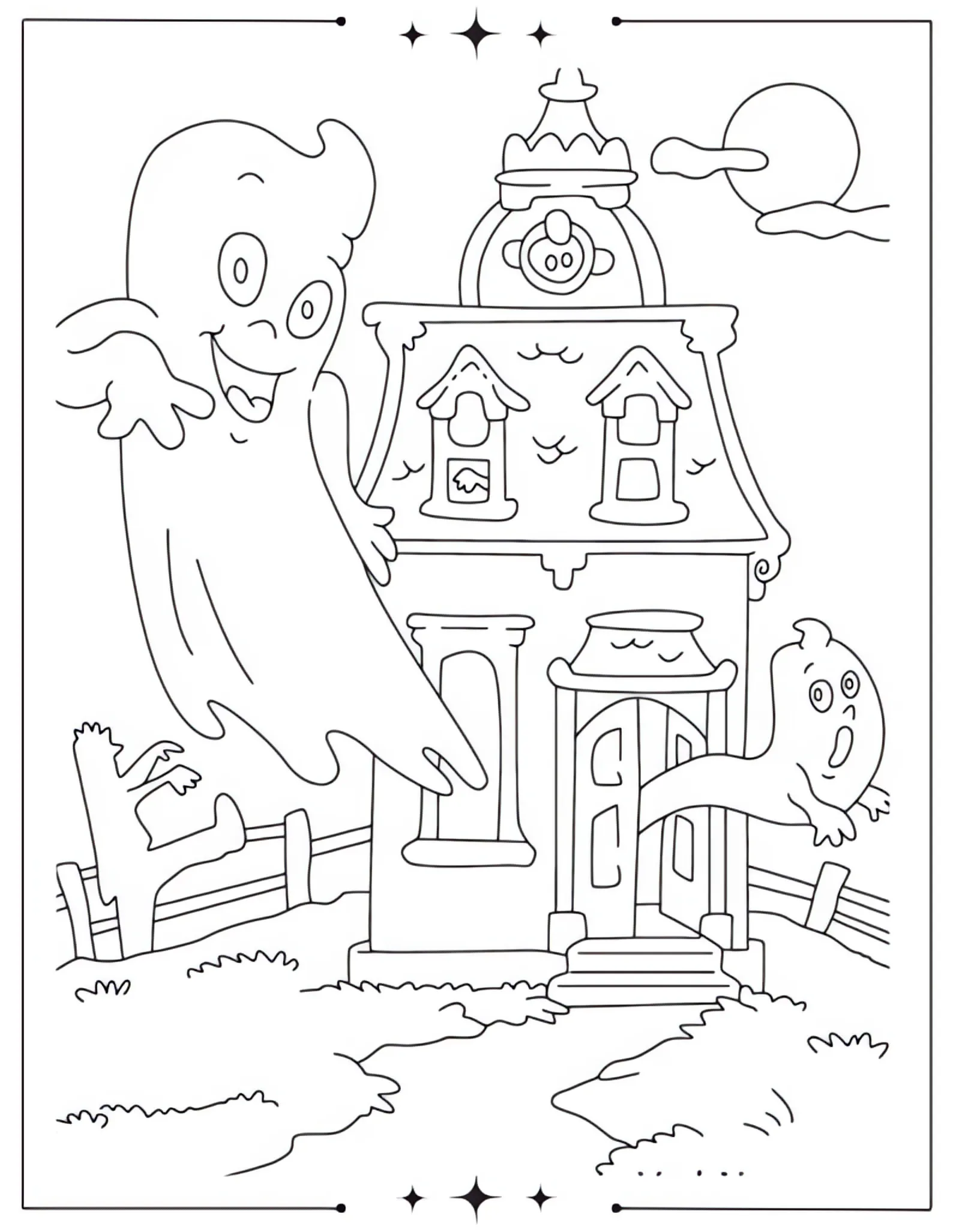 Stunning Aesthetic Coloring Pages to Calm Your Mind Spooky Ghost Sneaking into House Coloring Page