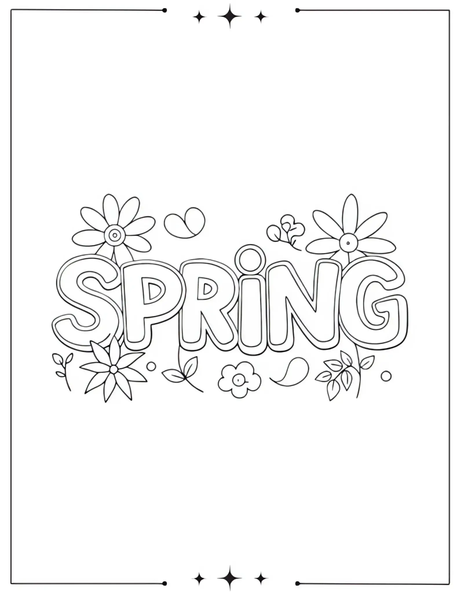 Spring Letters Doodle Coloring Page