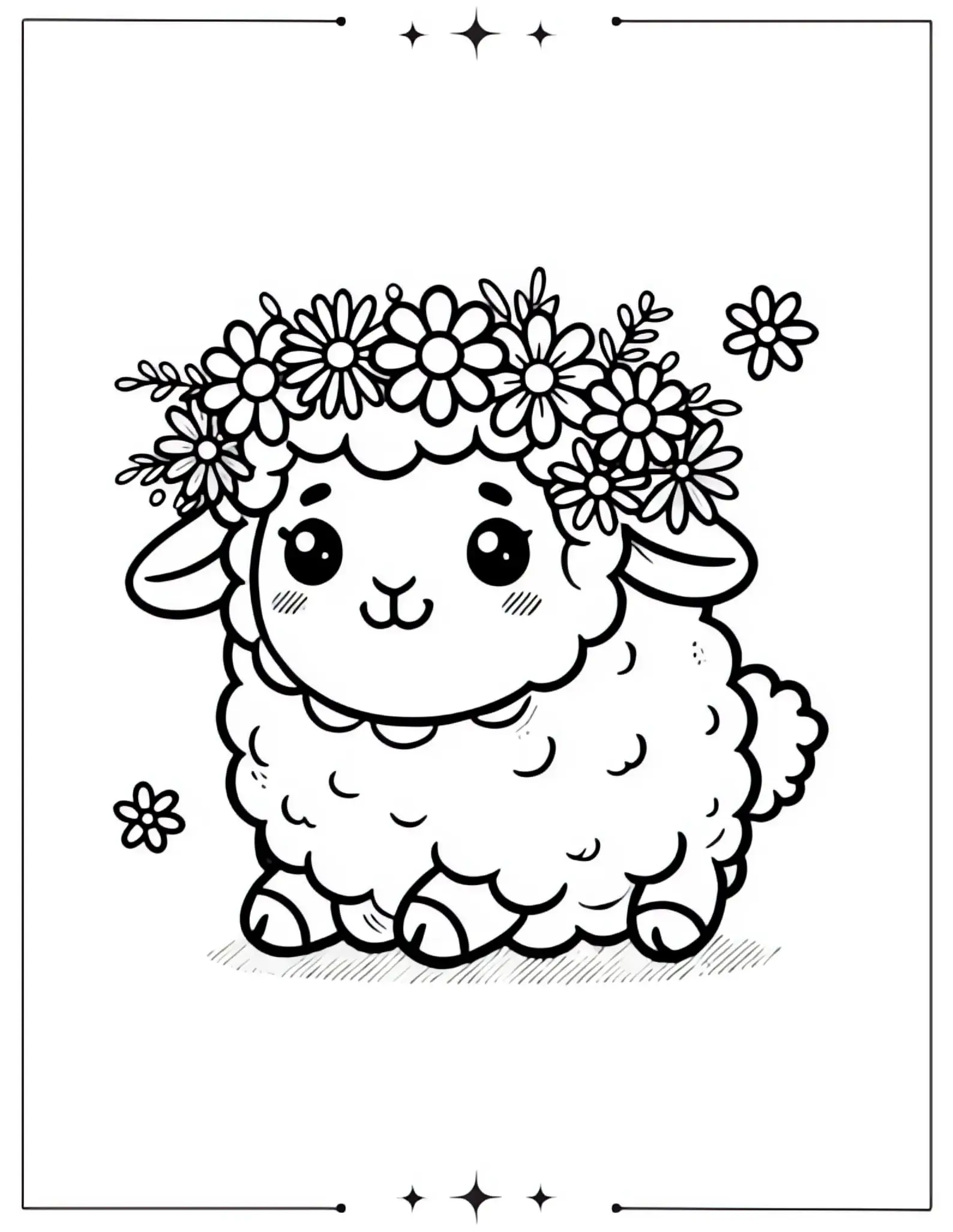 Springtime Lamb with Flower Crown Easter Coloring Page