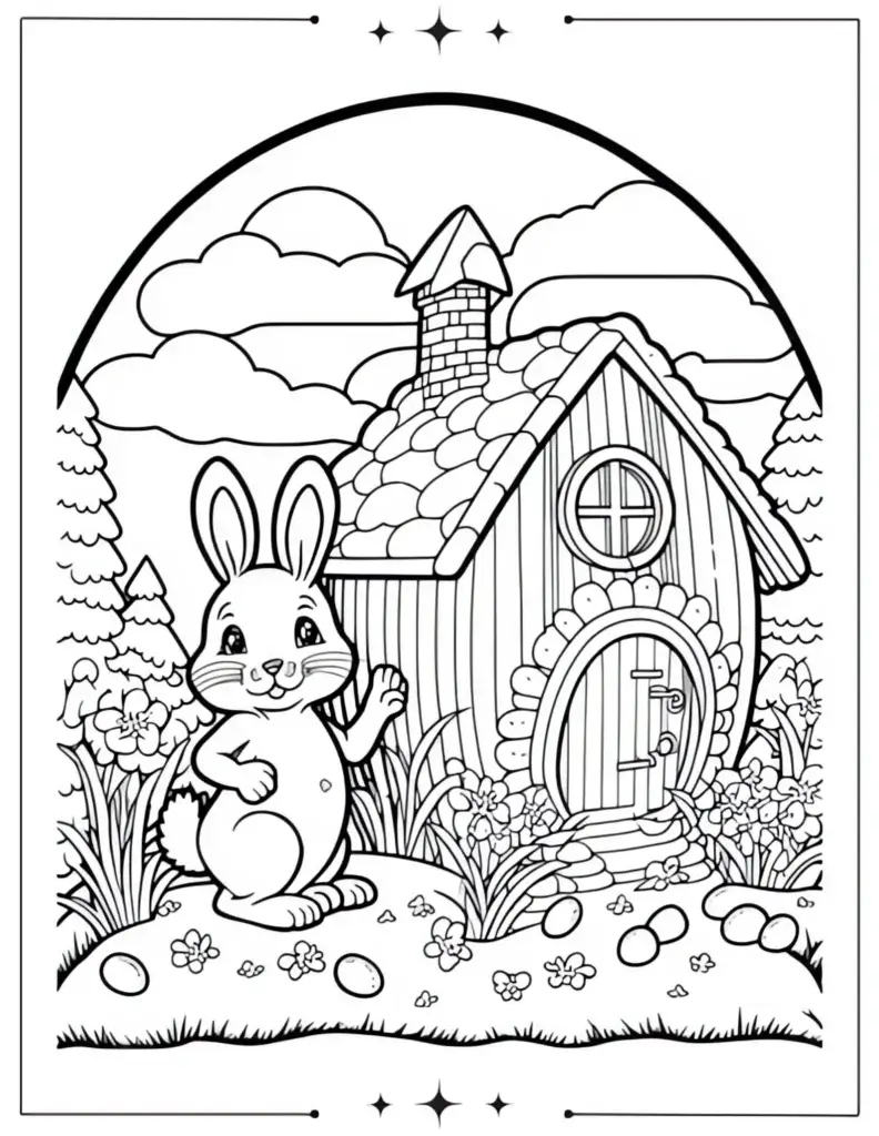 The Easter Bunny’s Cottage Coloring Page