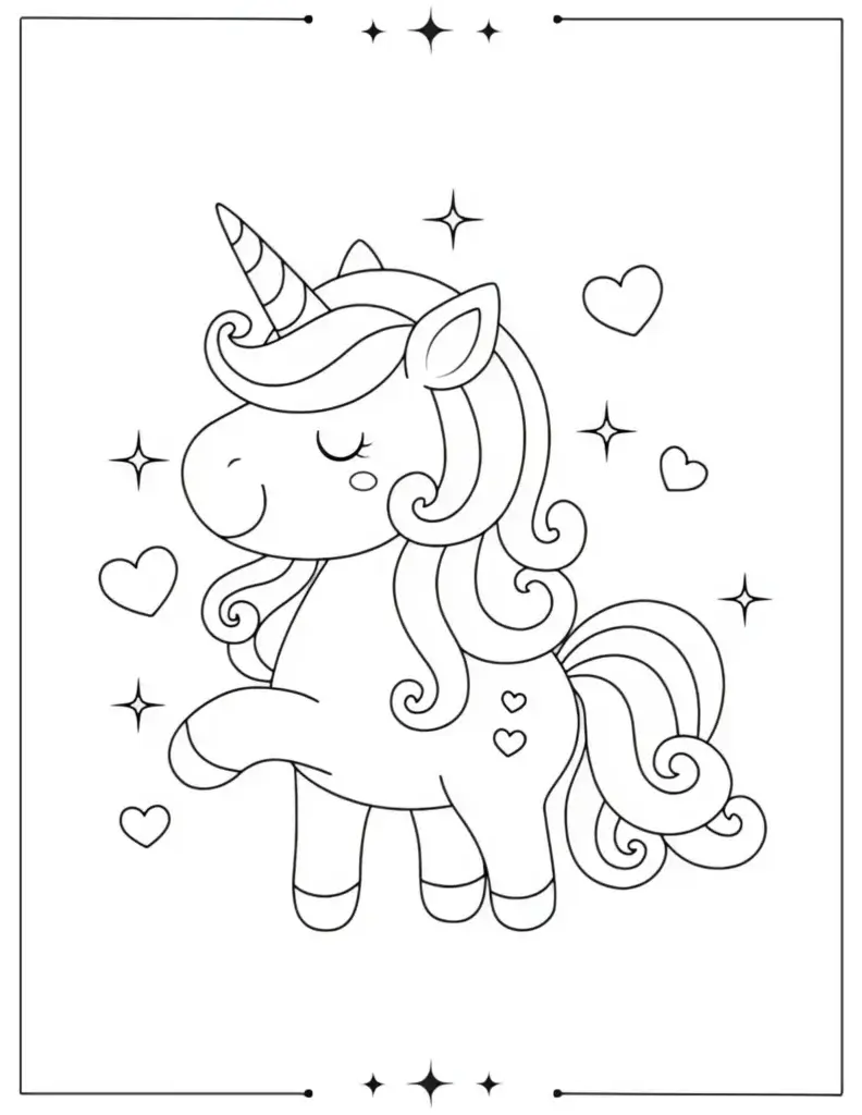 Unicorn Valentine’s Coloring Page