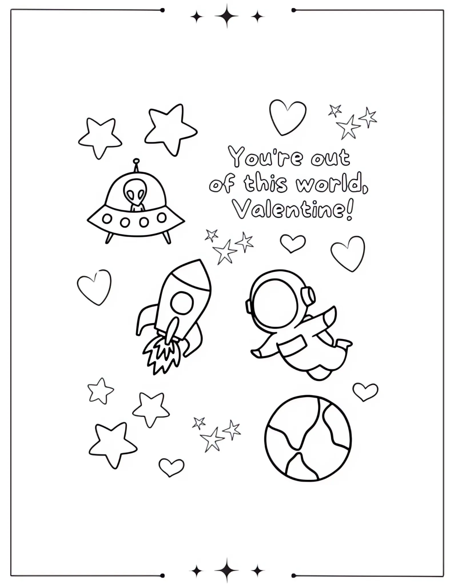 Valentine’s Day Astronaut Coloring Sheet for Kids