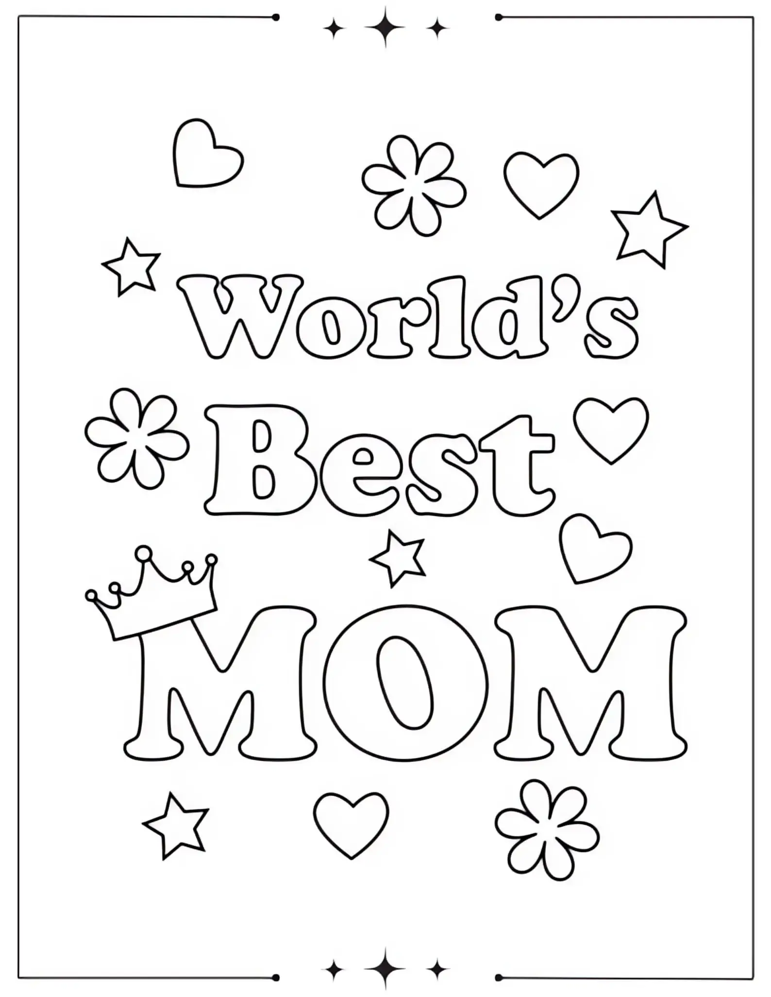 Mother’s Day Coloring Pages World Best Mom Lettering Coloring Page