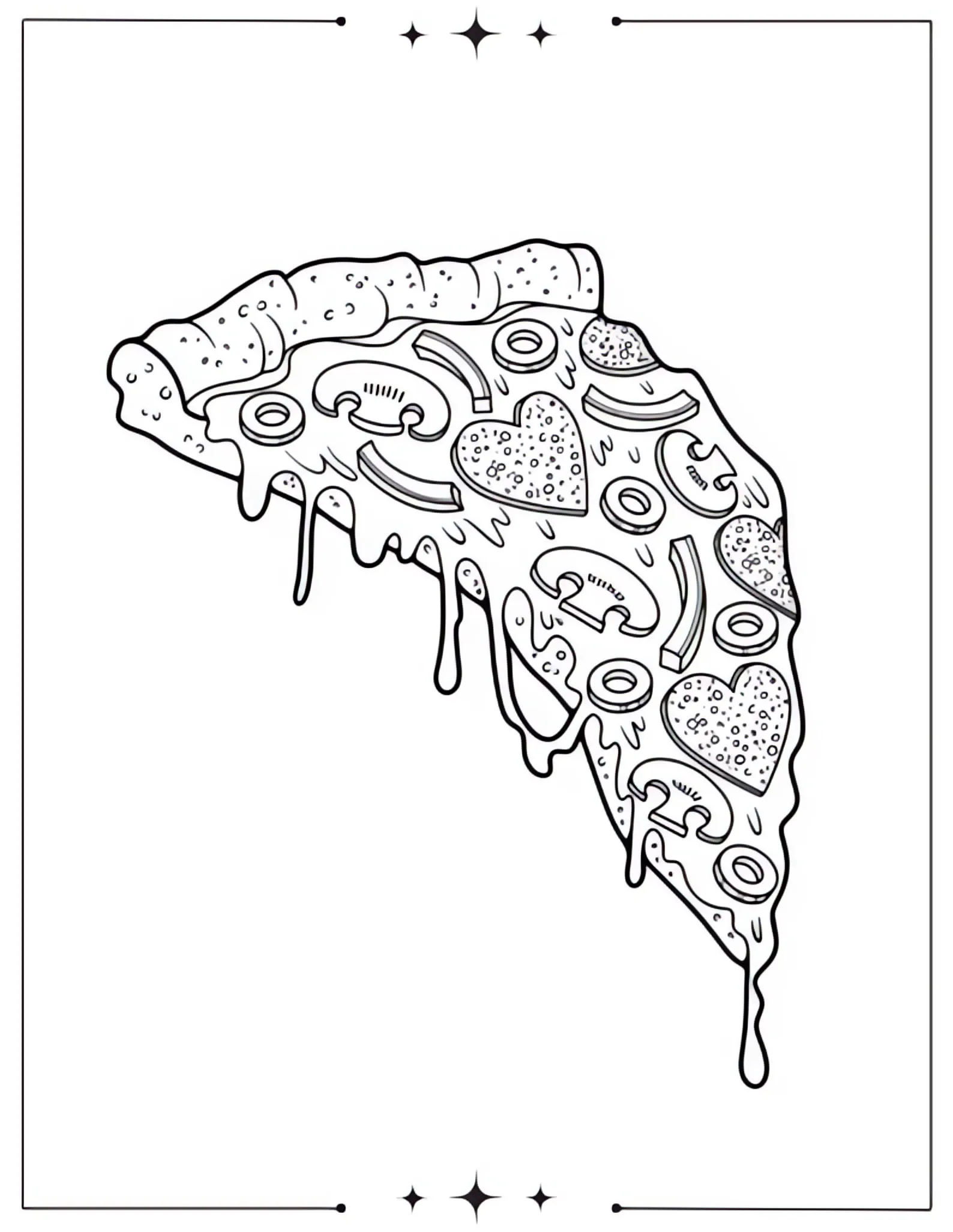 Stunning Aesthetic Coloring Pages to Calm Your Mind aesthetic melty heart-shaped pepperoni pizza coloring page for adults