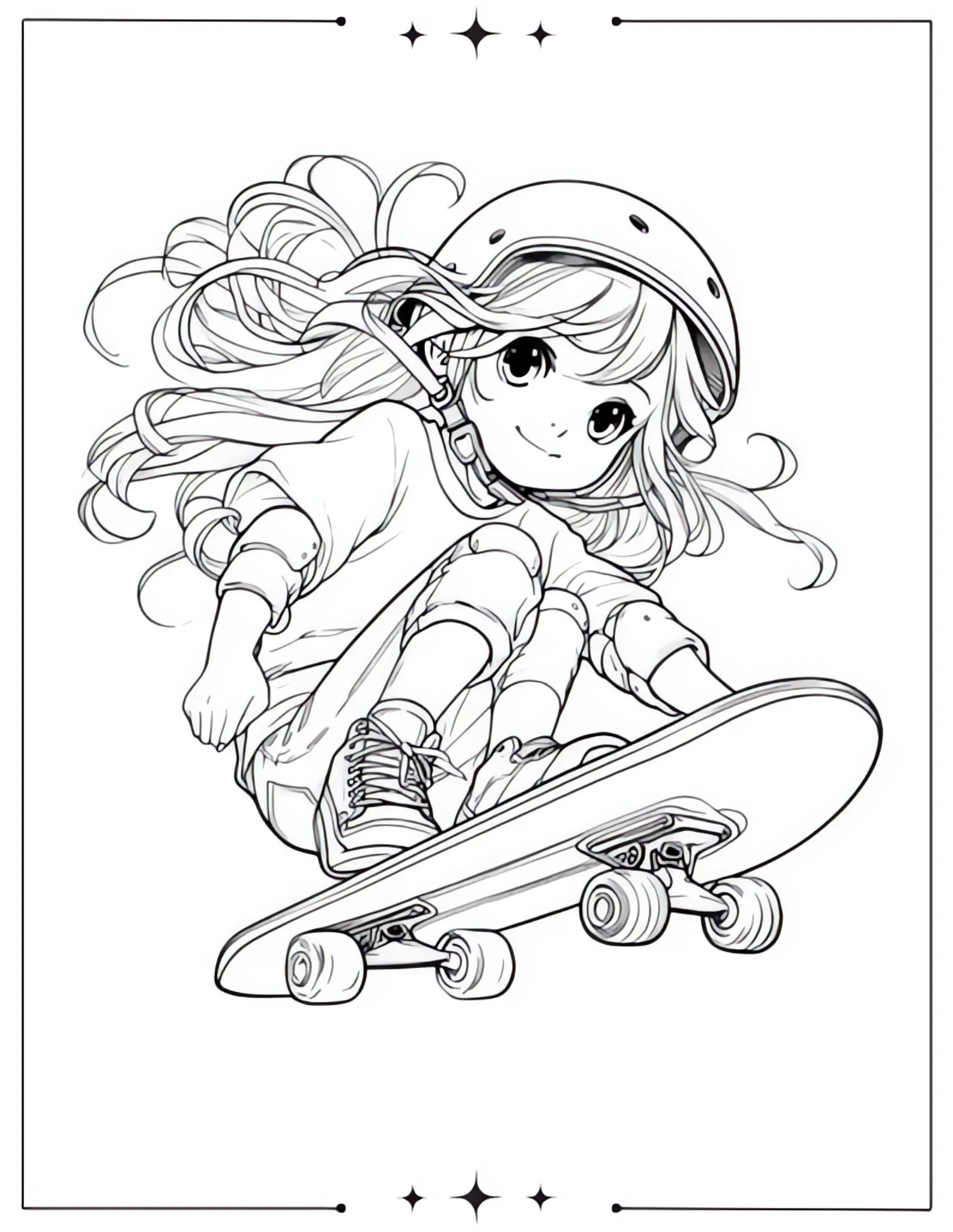 Stunning Aesthetic Coloring Pages to Calm Your Mind cool longboard skater girl coloring page