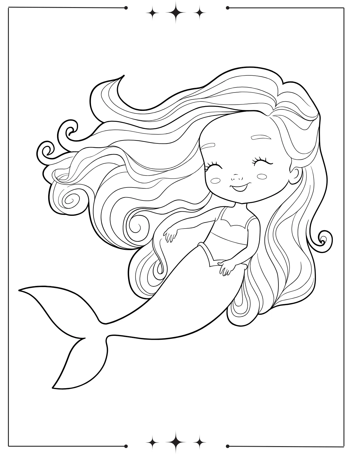 Magical Mermaid Coloring Pages for Kids Easy to Color Mermaid Coloring Sheet for Kids