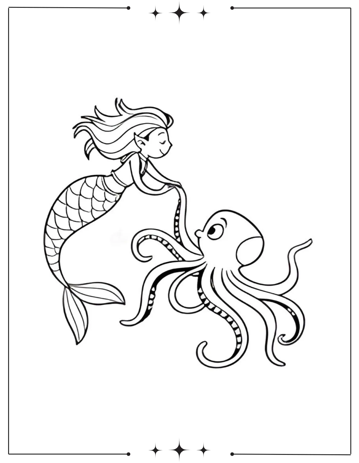 Magical Mermaid Coloring Pages for Kids Happy Mermaid Dancing with Octopus Coloring Page