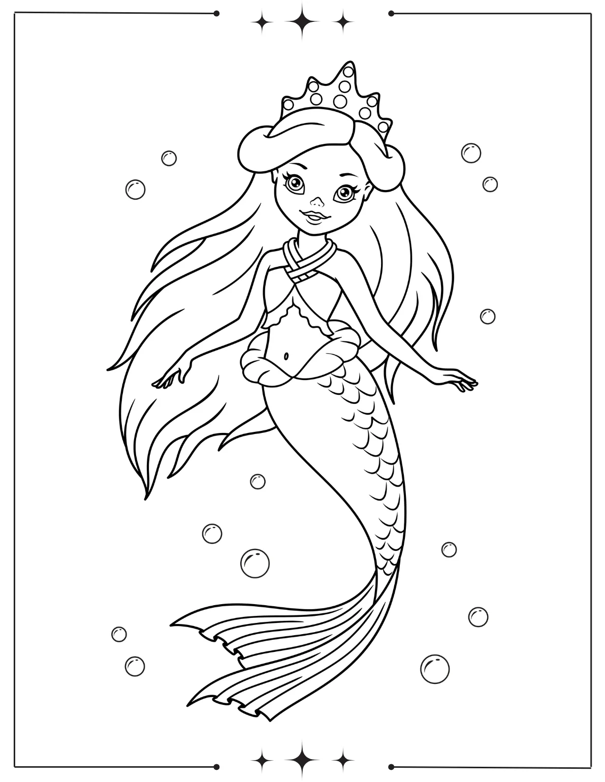 Magical Mermaid Coloring Pages for Kids Mermaid Collecting Seashells Coloring Page