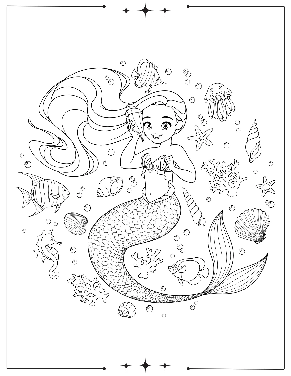 Magical Mermaid Coloring Pages for Kids Mermaid Collecting Seashells Coloring Page