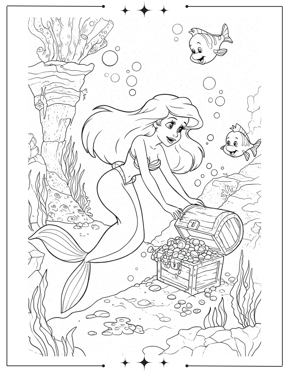 Magical Mermaid Coloring Pages for Kids Mermaid Discovers Sunken Treasure Coloring Page