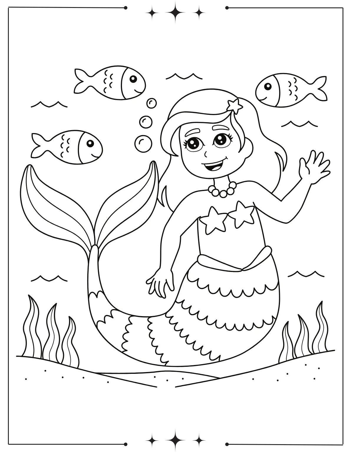 Magical Mermaid Coloring Pages for Kids Mermaid Portrait Coloring Page for Adults