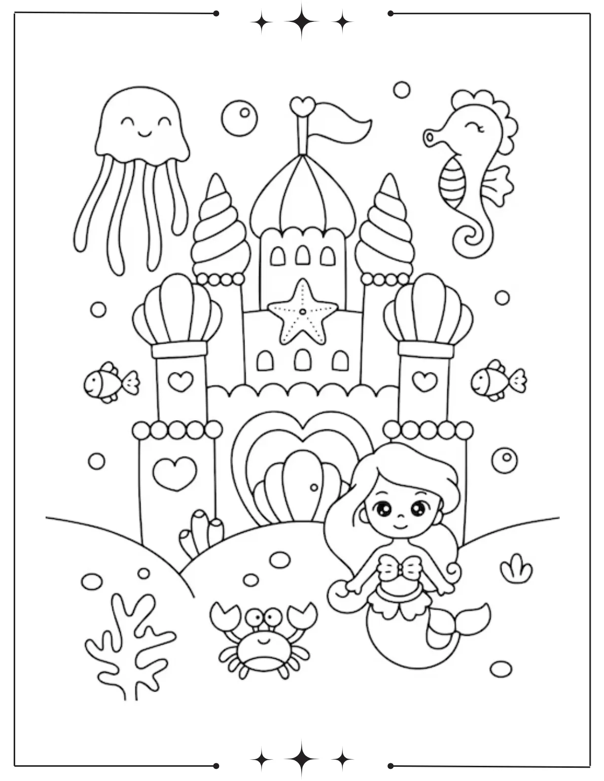Magical Mermaid Coloring Pages for Kids Mermaid with Underwater Castle Coloring Page for Kids