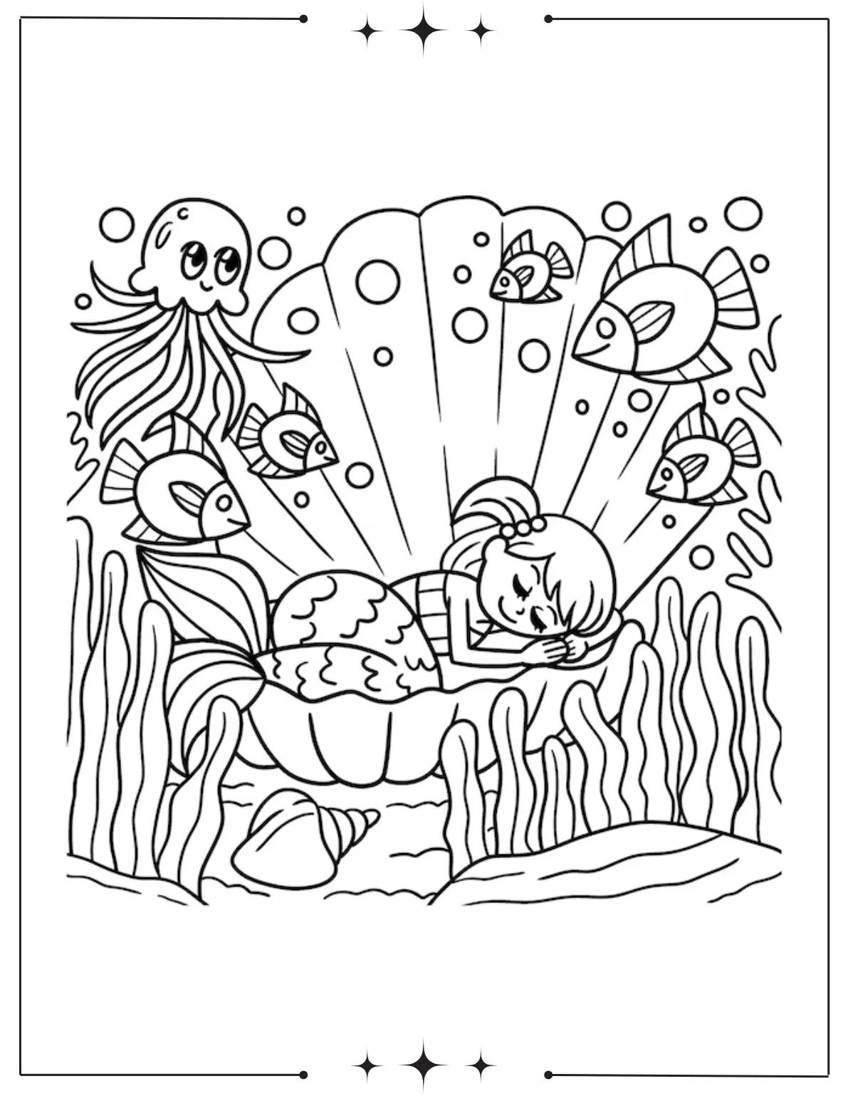 Magical Mermaid Coloring Pages for Kids Sleeping Mermaid in a Shell Coloring Page For Kids