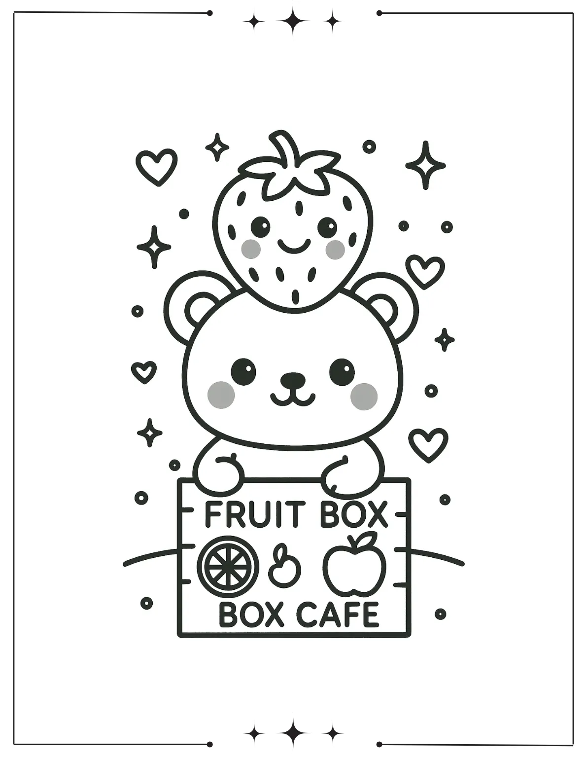 Kawaii Coloring Pages (Free Printables) Adorable Kawaii Bear with Strawberry Hat Coloring Sheet