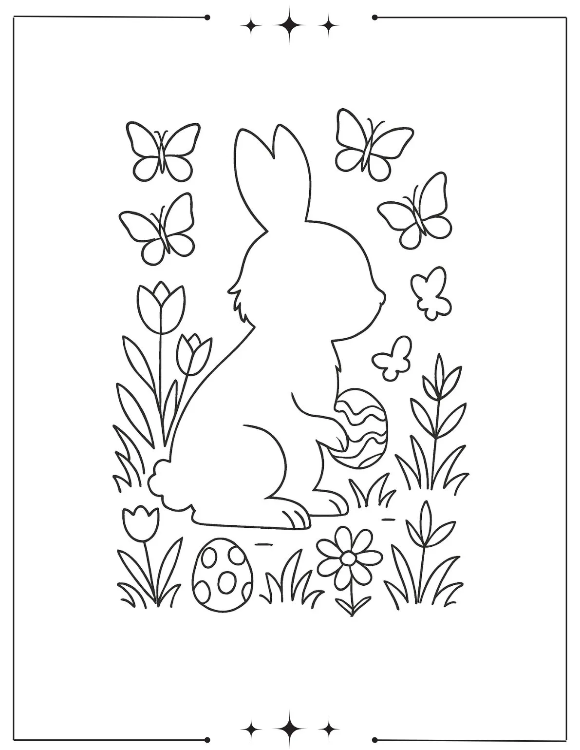 Bunny Silhouette with Carrots Coloring Page
