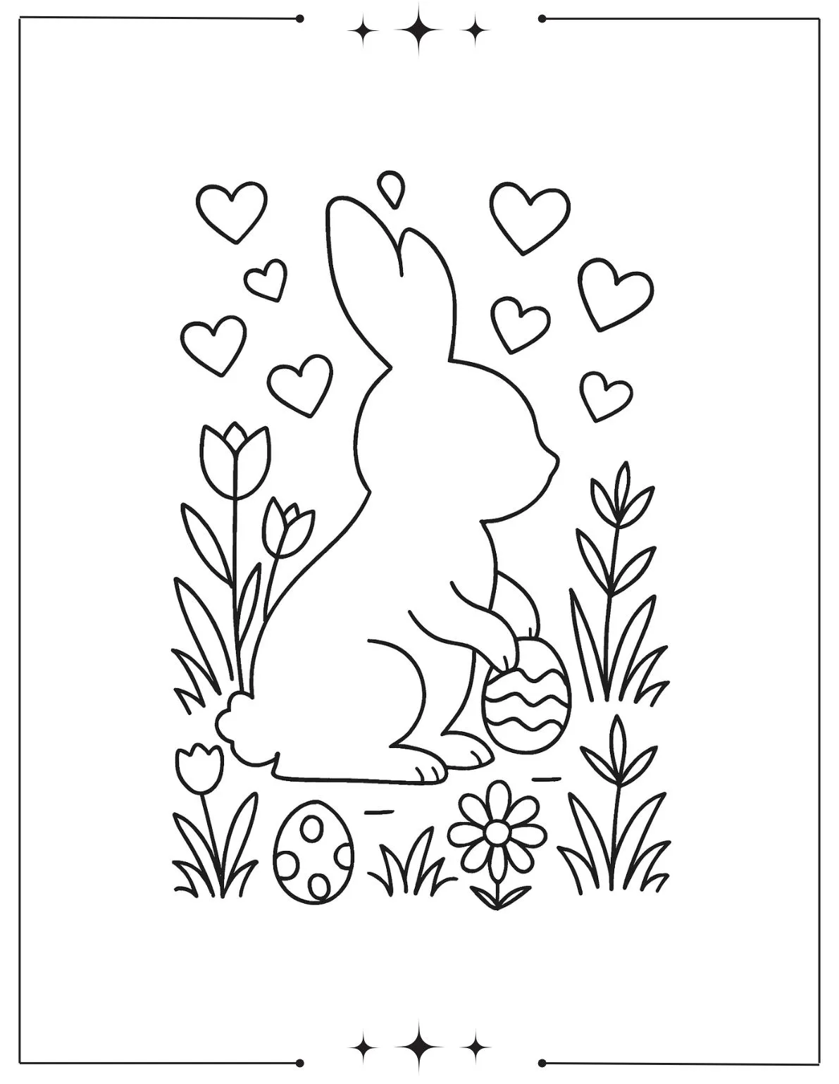 Bunny Silhouette with hearts Coloring Page