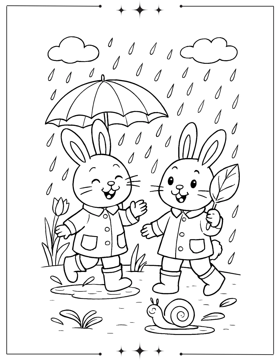 Rainy Day Coloring Pages (Free Printables) Bunny enjoy the rainy day