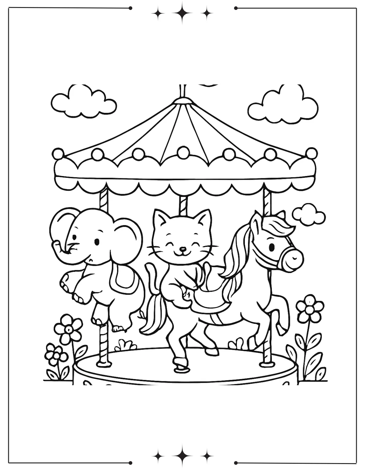 Kawaii Coloring Pages (Free Printables) Cute Animal Carousel Coloring Page