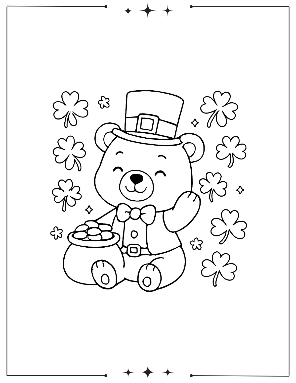 Cute Bunny Holds Four Leaf Clover Coloring Page