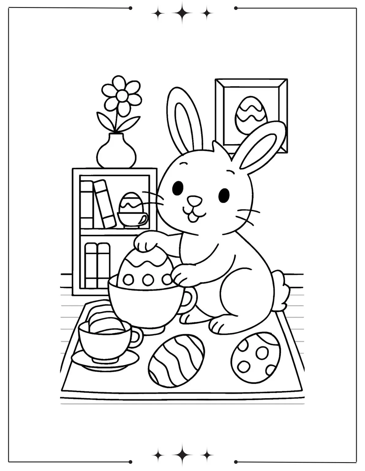 Cute Easter Bunny Hiding Eggs Coloring Page