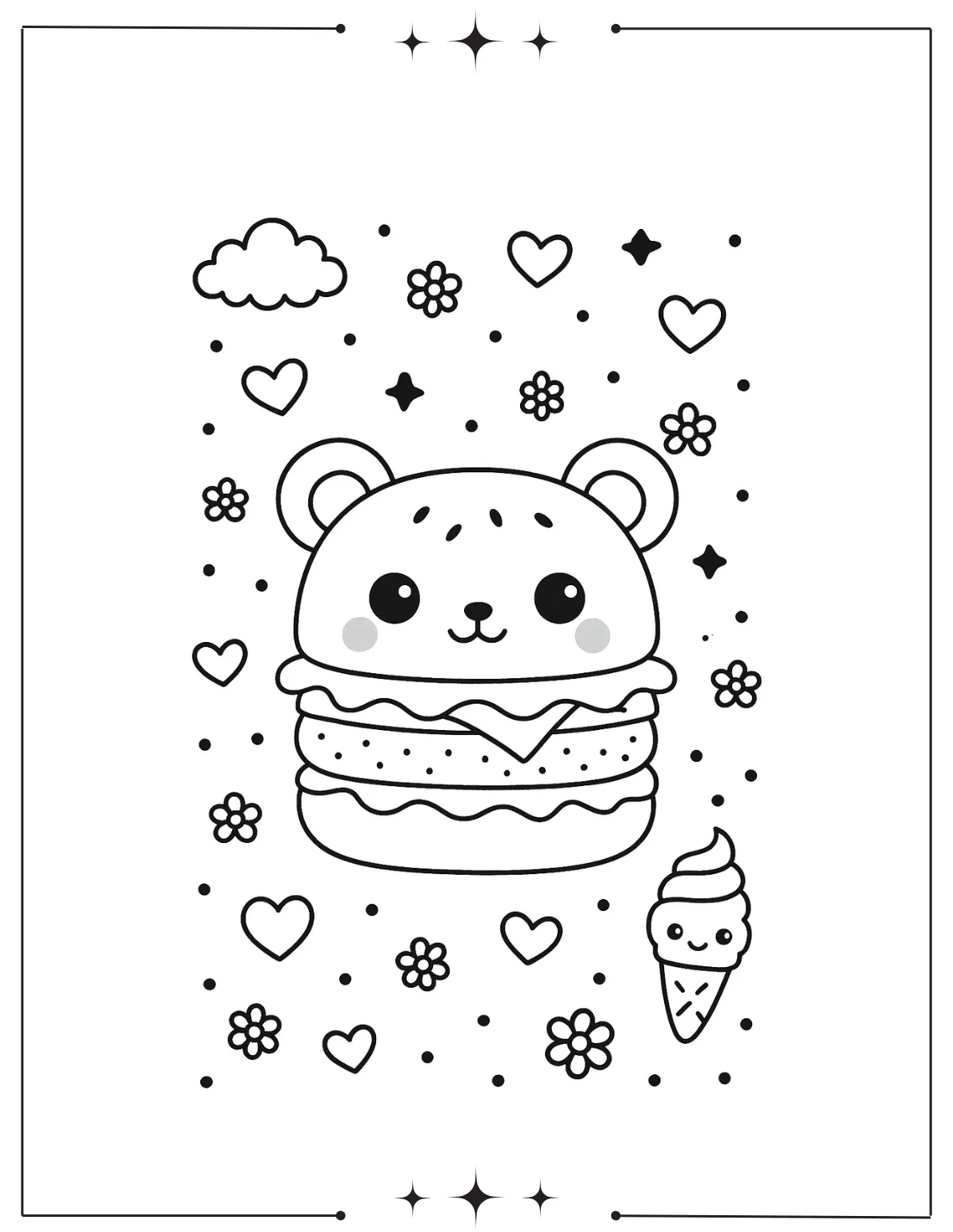 Kawaii Coloring Pages (Free Printables) Kawaii Burger Bear Coloring Page