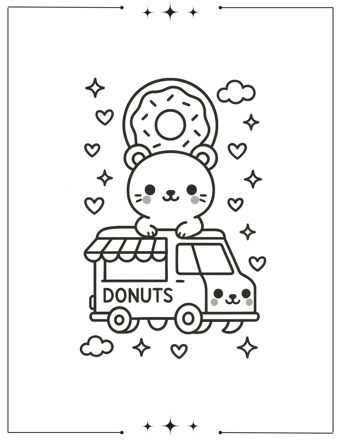 Kawaii Coloring Pages (Free Printables) Kawaii Donut Food Truck Coloring Page